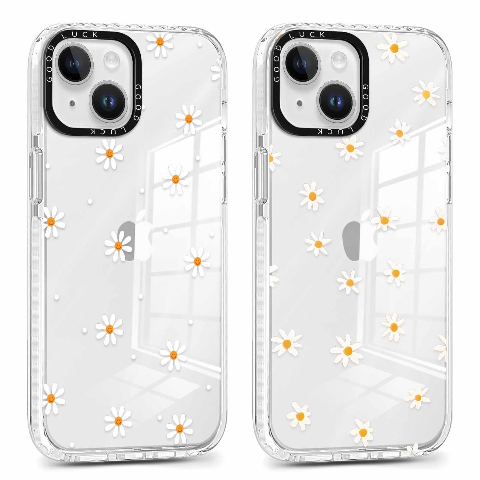 ZhuoFan 2 Pièces Coque Pour IPhone 12 Pro/ 12 6,1", Motif Mignon Fleur Dessin Étui Aesthetic Transparente Silicone Housse De Téléphone Antichoc Bumper Protection Case Cover Fille Femme, 08