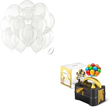Bezente Clear Balloons Latex Party Balloons - 100 Pack Clear Balloons and Balloon Pump Electric