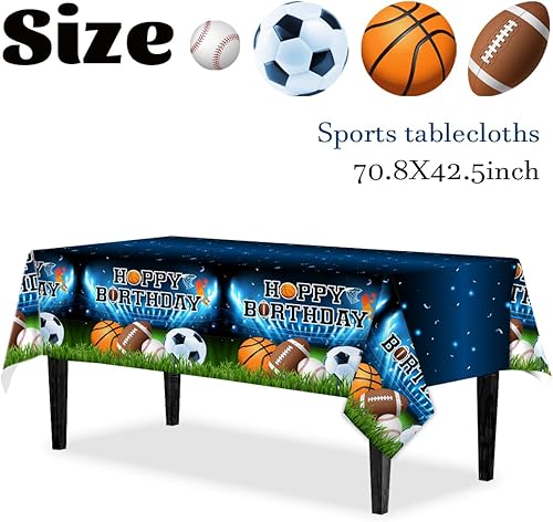 Miniatura 4 de 3 manteles con temática deportiva, suministros para fiestas de cumpleaños deportivas, baloncesto, fútbol, fútbol, plástico, manteles desechables