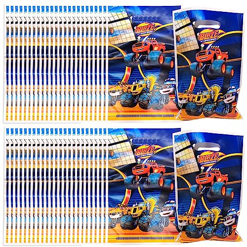 50 PCS Bolsas de Regalo para Coche, Racing Car Bolsas para Chuches, Car Gift Bags, Car Candies Party Bags, Dulces Bolsas de Plástico para Fiestas Infantiles, Cumpleaños, Halloween(azul)