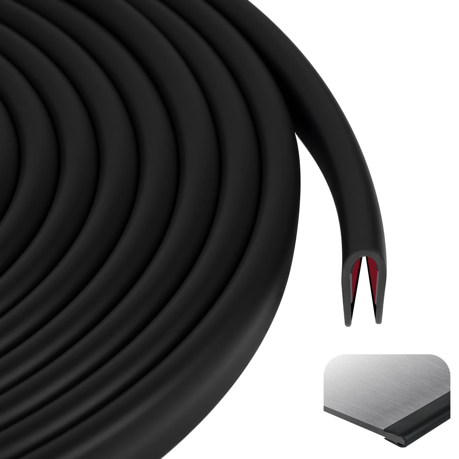 Flintronic Profili in gomma adesivo guarnizione, EPDM Guarnizione a U in Gomma, per Porte Auto Pannelli in Vetro Pannelli in Metallo, misura 1,5 mm, lunghezza 3 m, Nero