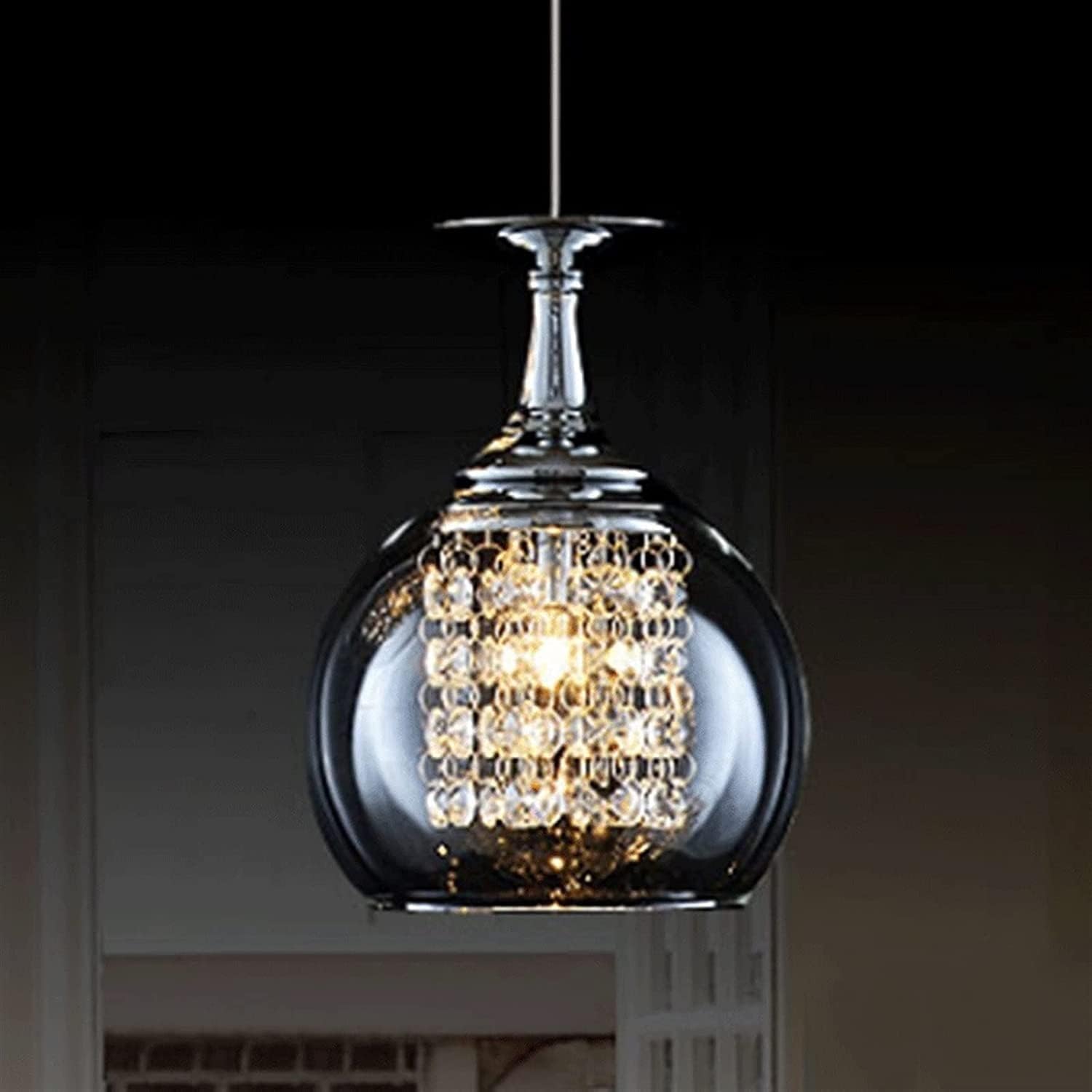 Lustre suspendu en verre et cristal avec cadre en métal chromé chic