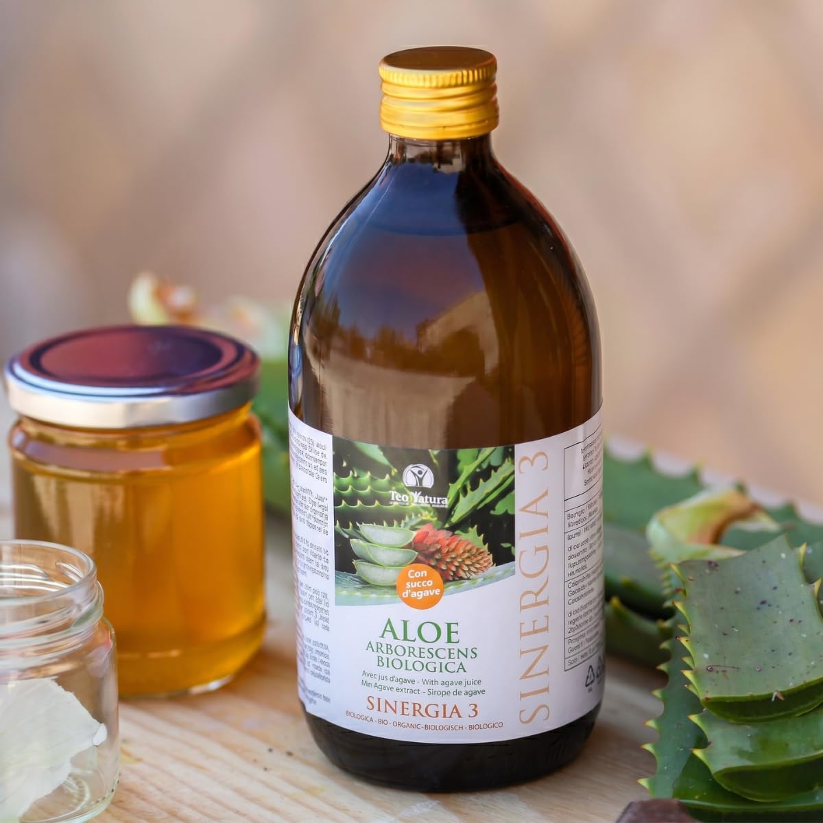 TeoNatura Sinergia 3 – Aloe Arborescens Biologica con Succo d'Agave | 500ml | Ricetta Padre Zago Vegana | Digestione, Depurativo, Intestino | Made in Sicily