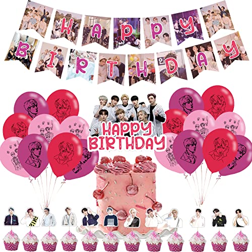 BDQYLOUJ 32PCS Stray-K Birthday Decorations Decoraciones Temáticas s Stray-K Decoraciones para Fiestas De Cumpleaños Infantiles para Los Fans De Stray-K Incluye Globos Bandera