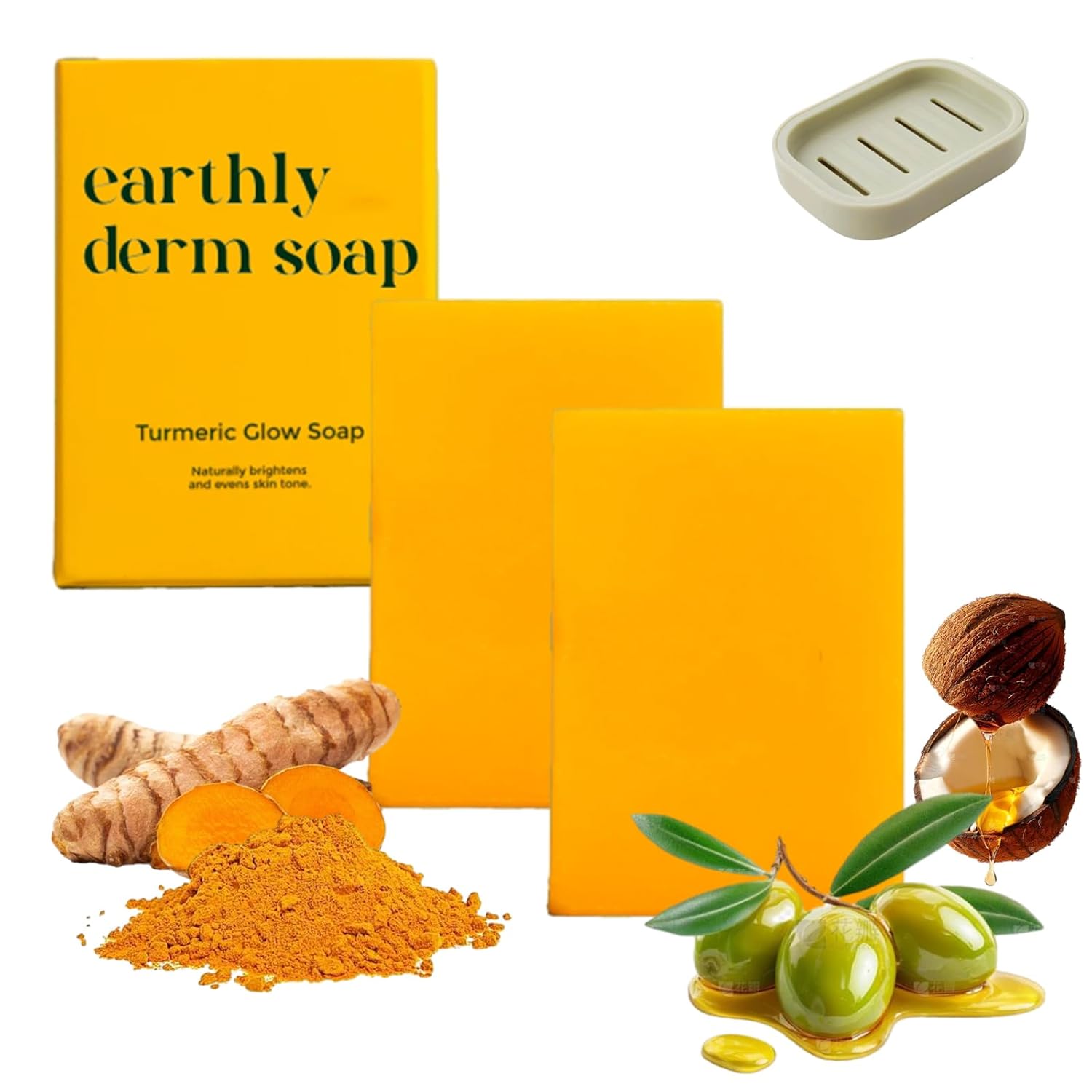 Turmeric Glow Soap, Handmade Turmeric Cleansing Soap, Body Skin Care Handmade Soap, Gentle Formula for All Skin Types, Ideal for Face and Full Body Care (2pcs)