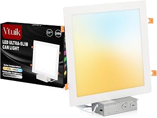 11 Inch Square LED Recessed Ceiling Light, 24W Dimmable Canless Wafer Downlight, Damp-Rated for Bathroom Basement Kitchen, Ultra Thin with Junction Box, 1920LM 5CCT 2700K-5000K, 1 Pack