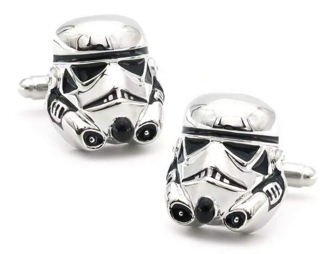 Gents Clobber Star Wars Stormtrooper - Gemelos de aleación de zinc plateado para hombre + bolsa de regalo, Aleación de zinc, plata, terciopelo