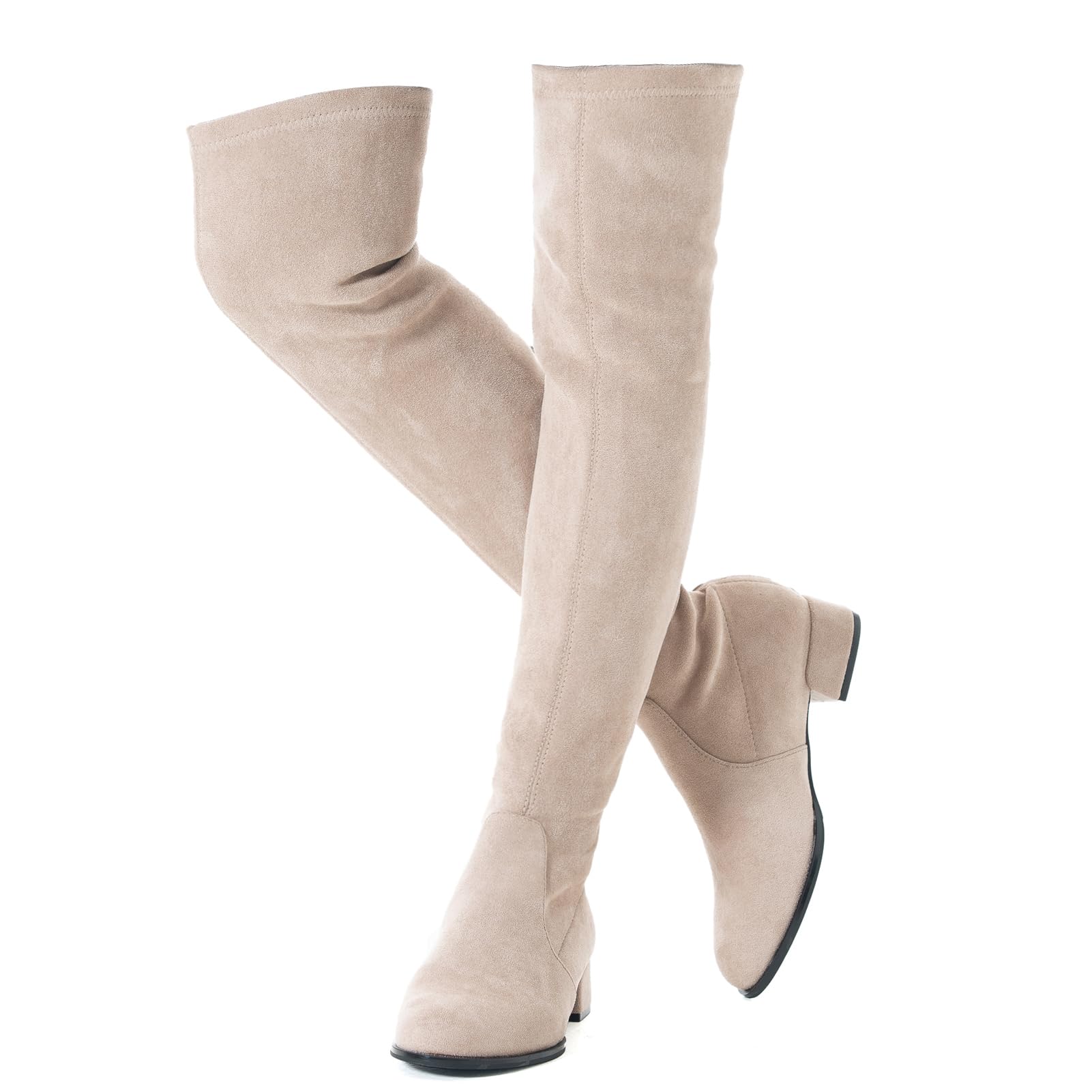 Mtzyoa Thigh High Block Heel Boot Women Pointed Toe Stretch Over The Knee Boots