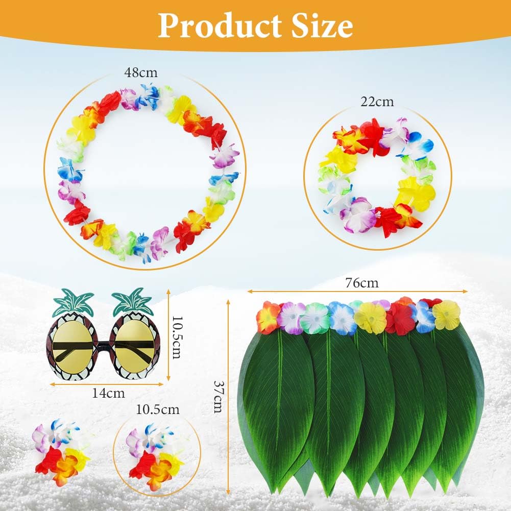 Aomig Hawaiian Leaf Skirt Grass Skirt, Hawaiian Garlands Hawaiian Leis Set - Image 2