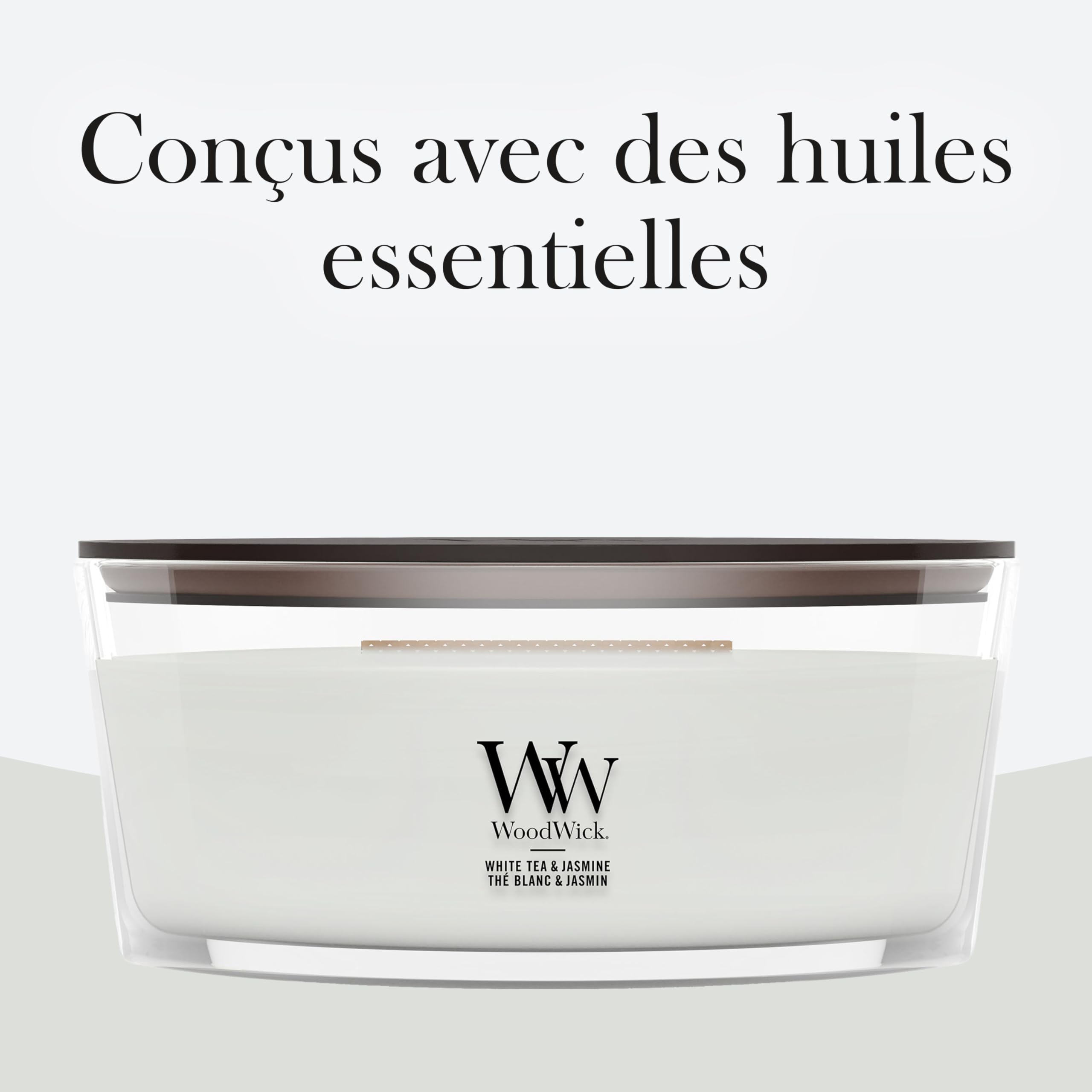 WoodWick Ellipse Bougie parfumée | Thé blanc & Jasmin | avec mèche crépitante | Durée de combustion : jusqu'à 50 heures