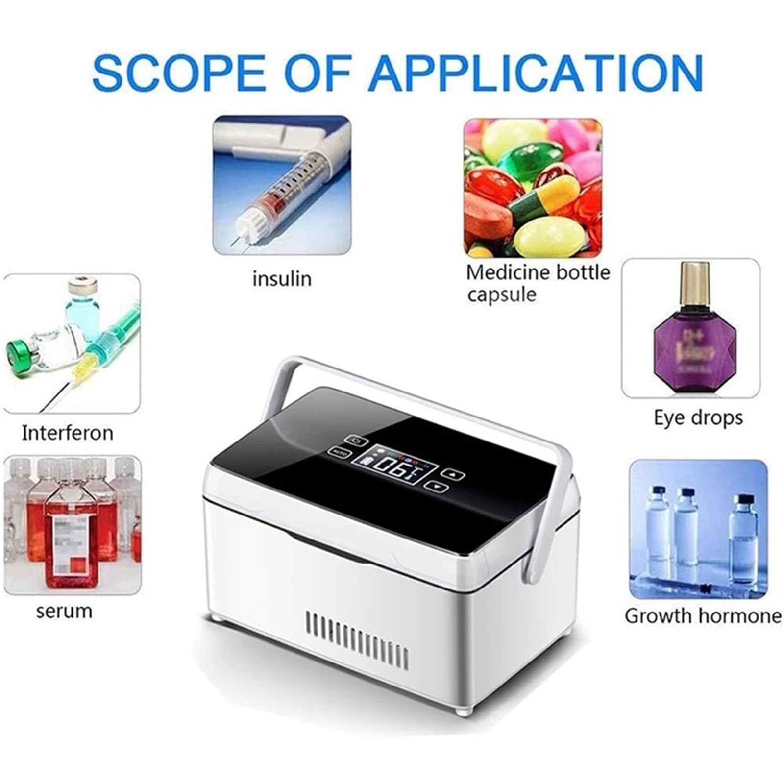Generico Frigorifero Portatile per medicinali, refrigeratore per insulina, Piccolo Contenitore da Viaggio con Doppia Batteria per la conservazione dei farmaci (2 batterie)