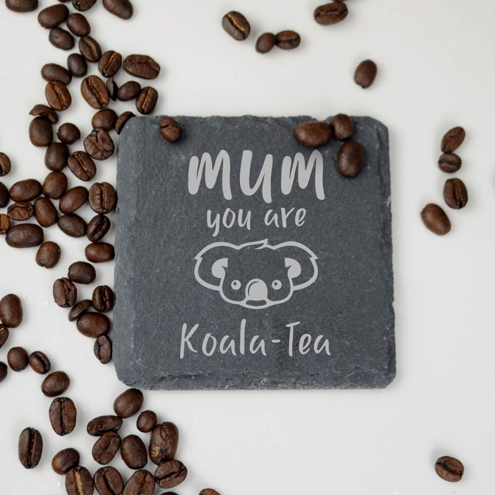 eBuyGB Birthday Present Square Slate Coaster, Mum You are Koala-Tea, Mothers Day Gift, Grey