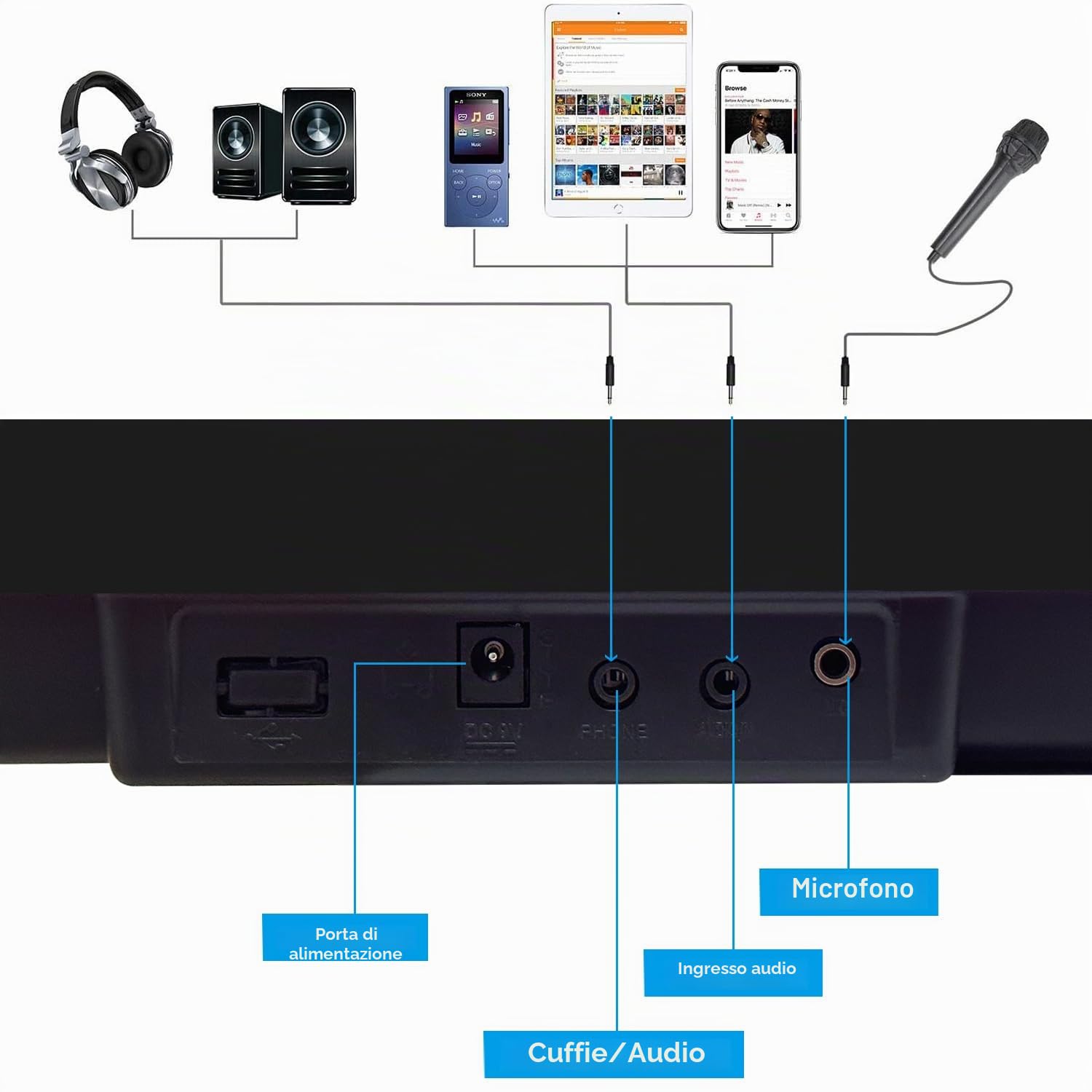 Pianoforte digitale portatile a 61 tasti, pianoforte elettronico con tasti illuminati e supporto musicale, mini tastiera per bambini e adulti, tastiera digitale Nero