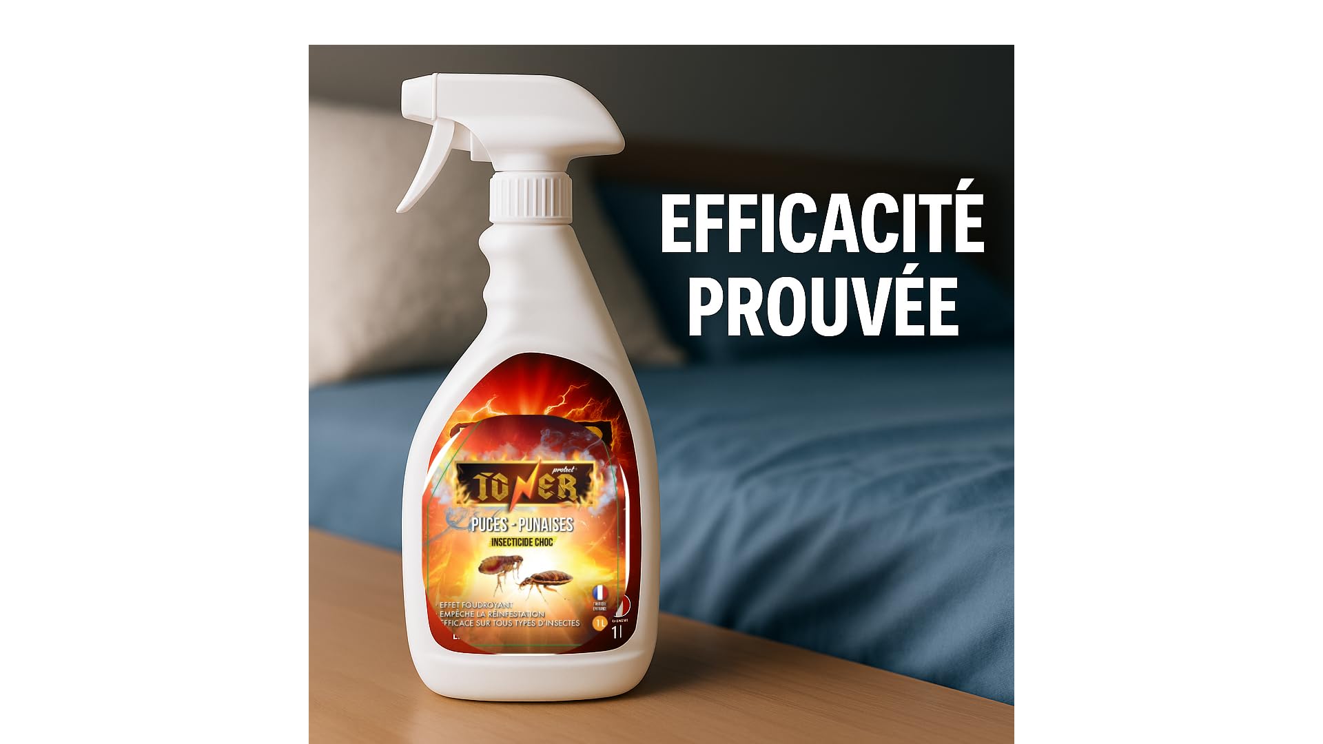 TONER Protect’ Puces et Punaises – Insecticide Choc 1L – Élimination Immédiate – Empêche la Réinfestation – Spray Anti Punaises de Lit et Puces – Action Foudroyante – Fabriqué en France