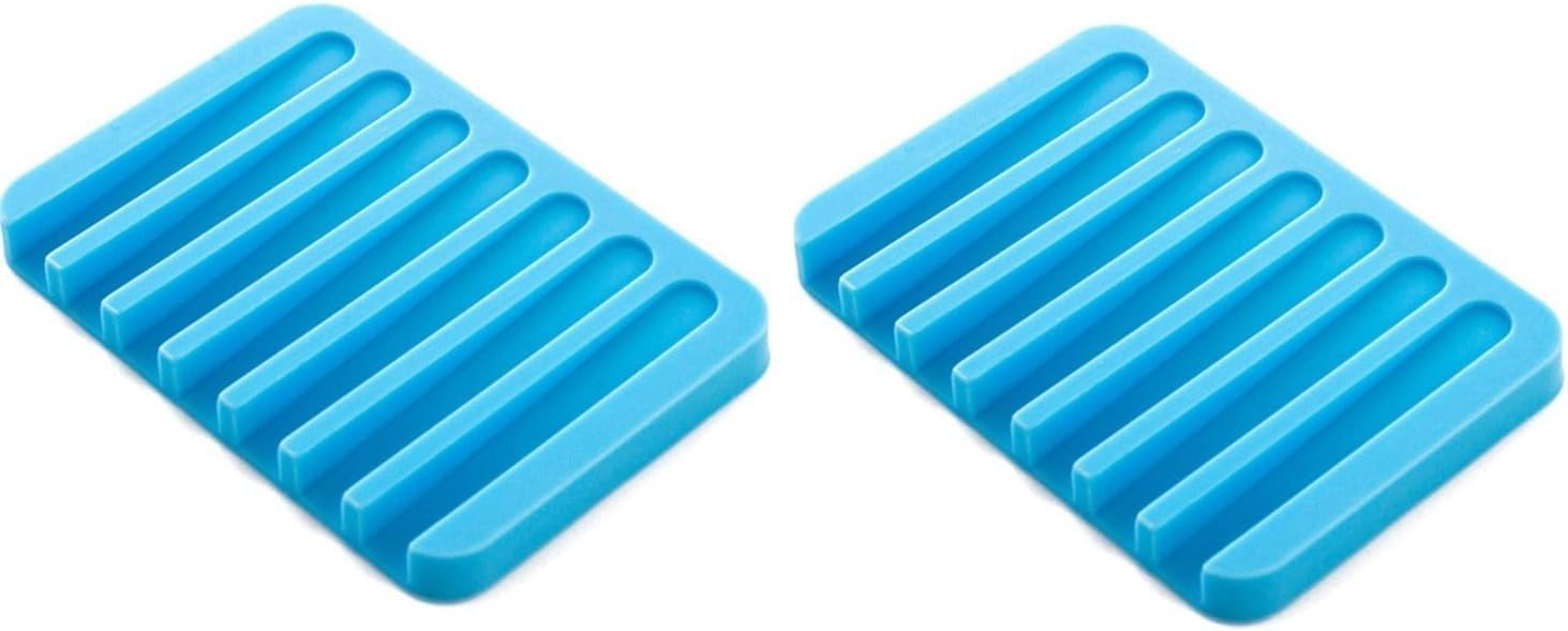 Ovee Lando SILICONE SOAP DISH. SOAP HOLDER DRAINER TRAY, BLUE 2 PACK