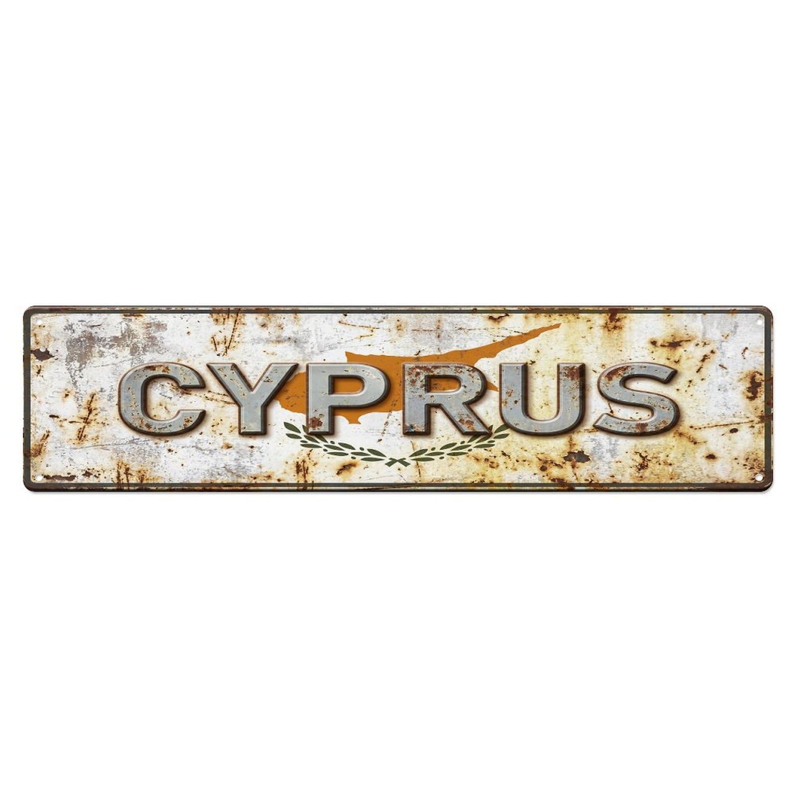 Olhnbad 4X16inch(10X40cm) Vintage Cyprus Flag Pattern Metal Tin Sign