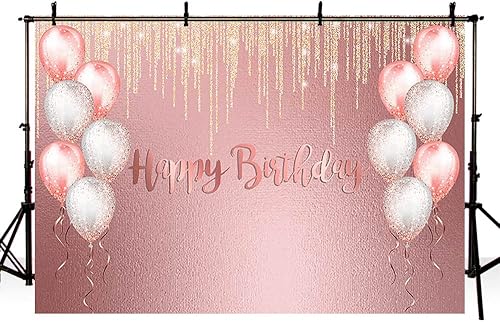 Miniatura 4 de SENDY Telón de fondo de feliz cumpleaños con purpurina dorada rosa de 7 x 5 pies, decoración de fiesta de cumpleaños de 16 a 18 y 21 años para niña,