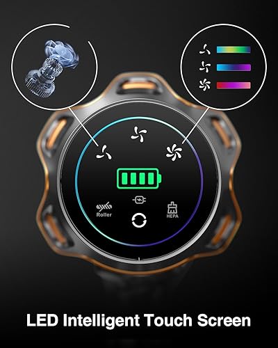 Miniatura 5 de Aspiradora inalámbrica, 600 W50 KPa70 minutos para el hogar, aspiradora de pie con cepillo antienredos y pantalla táctil OLED, aspiradora para pisos