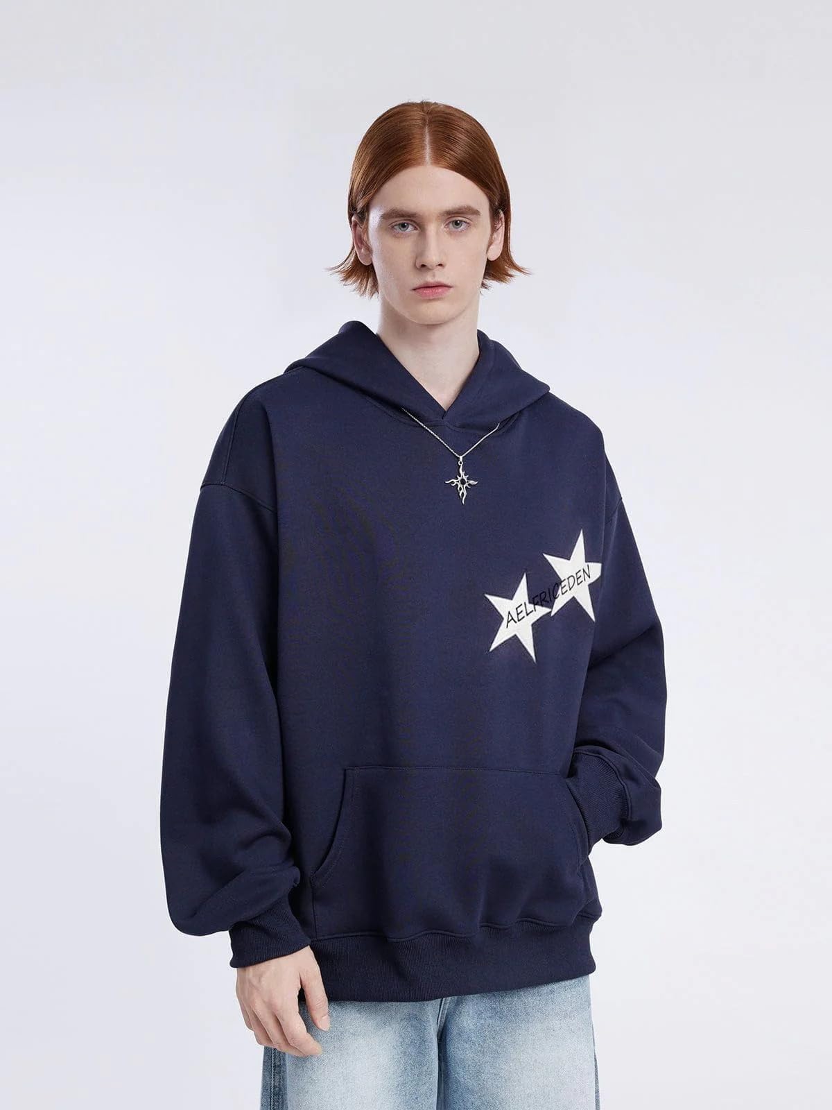 Aelfric Eden Sudadera con Capucha para Hombre Basic Hoodie Sudadera Vintage para Mujer Sudadera Estrella Sweatshirt Y2K Sudadera Unisex Azul Marino