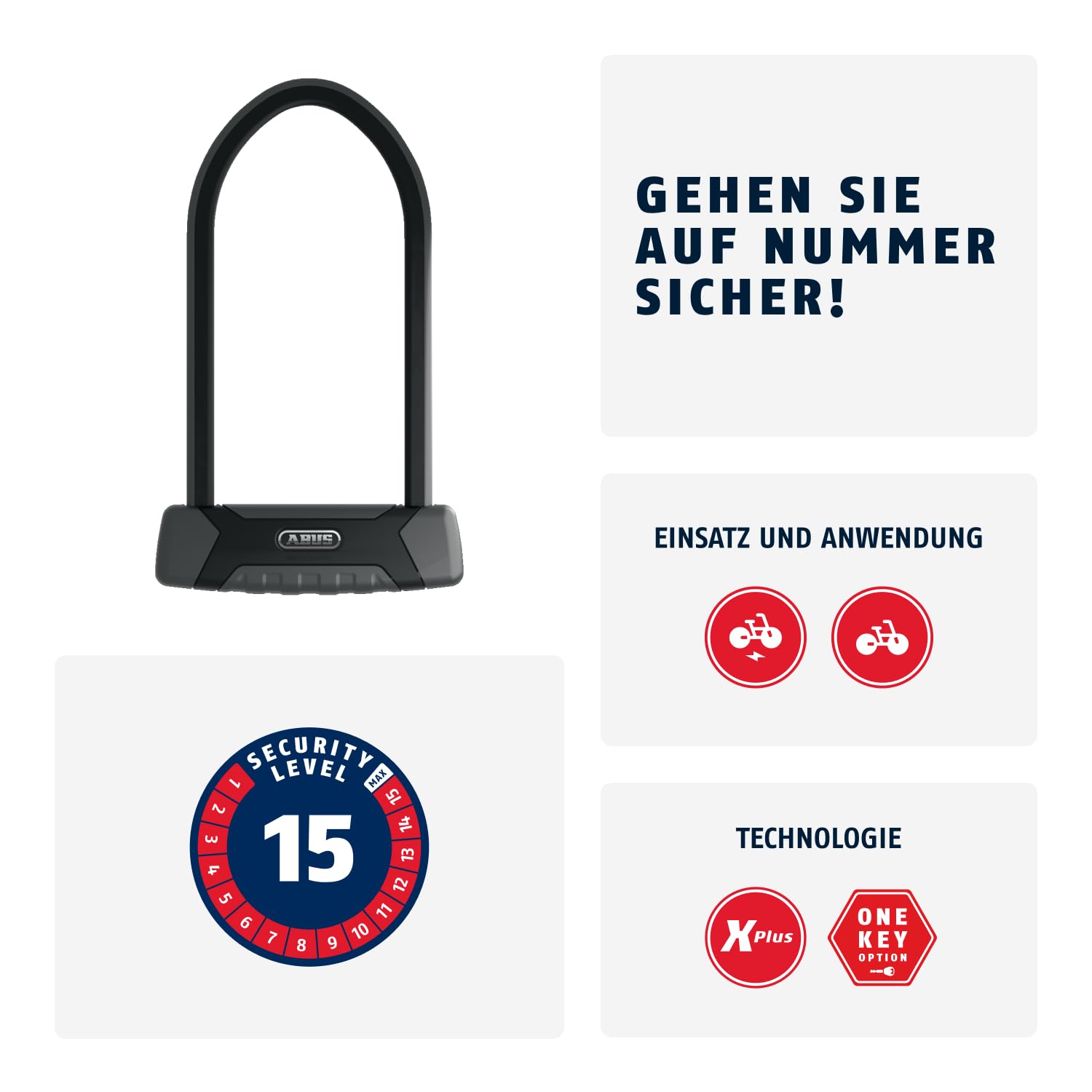 ABUS Bügelschloss Granit XPlus 540 - Fahrradschloss mit XPlus Zylinder - ABUS-Sicherheitslevel 15 - Schwarz/Grau