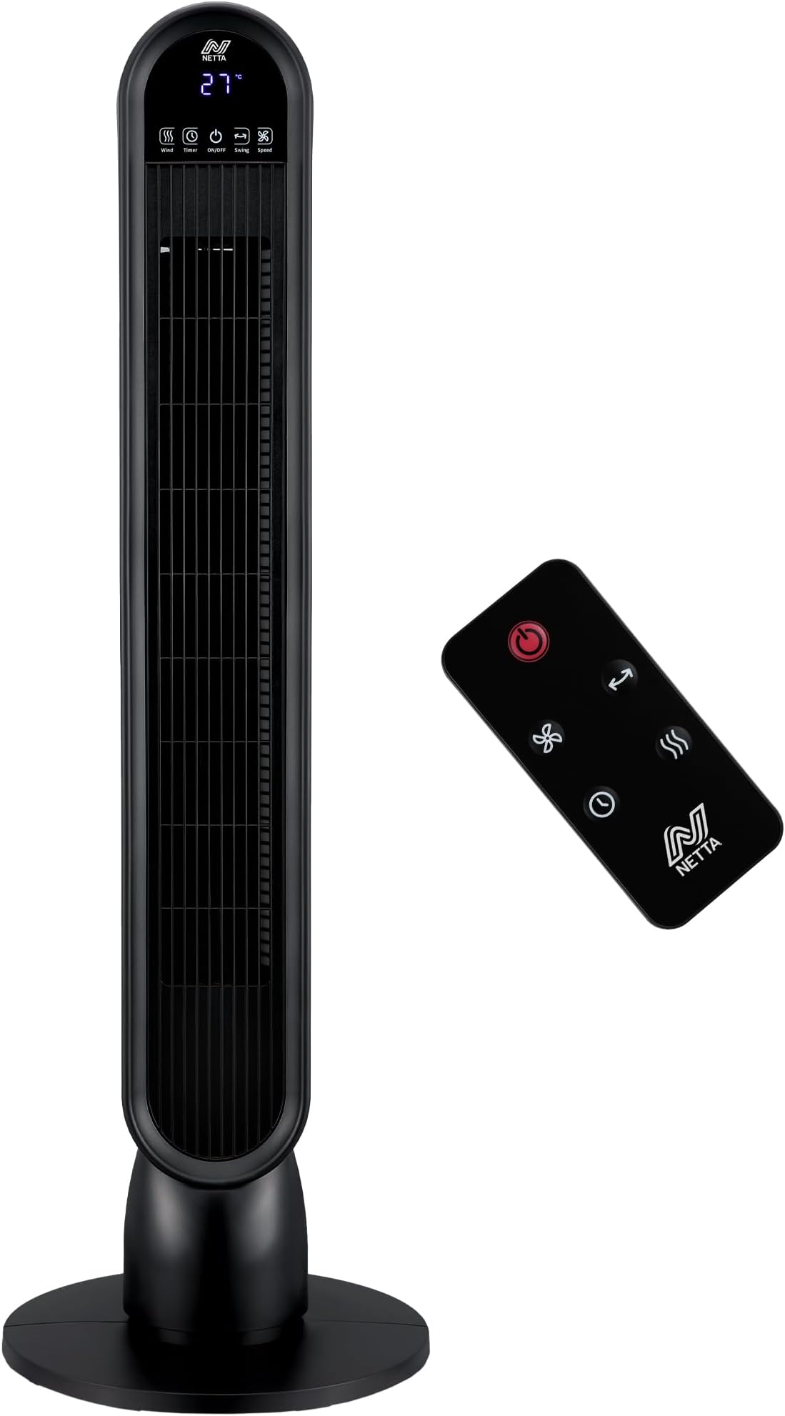 36 Inch Tower Fan with Remote Control - Bladeless Oscillating Fan with LED Display & 8-Hour Timer - 3 Wind Modes, 3 Speed Settings - Electric Floor Fan for Home, Kitchen & Office - Black