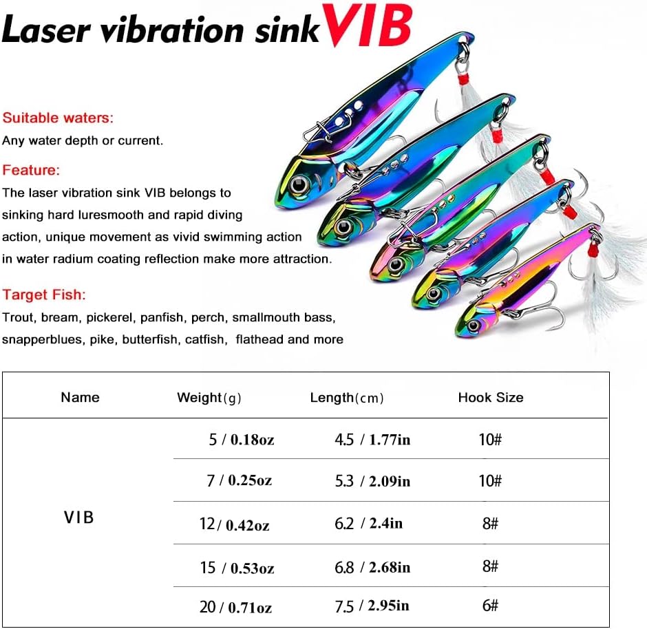 OriGlam Fishing Spinner Lures, 5-Pack Metal Vibrating, 5-20 g, photo 6 of 9