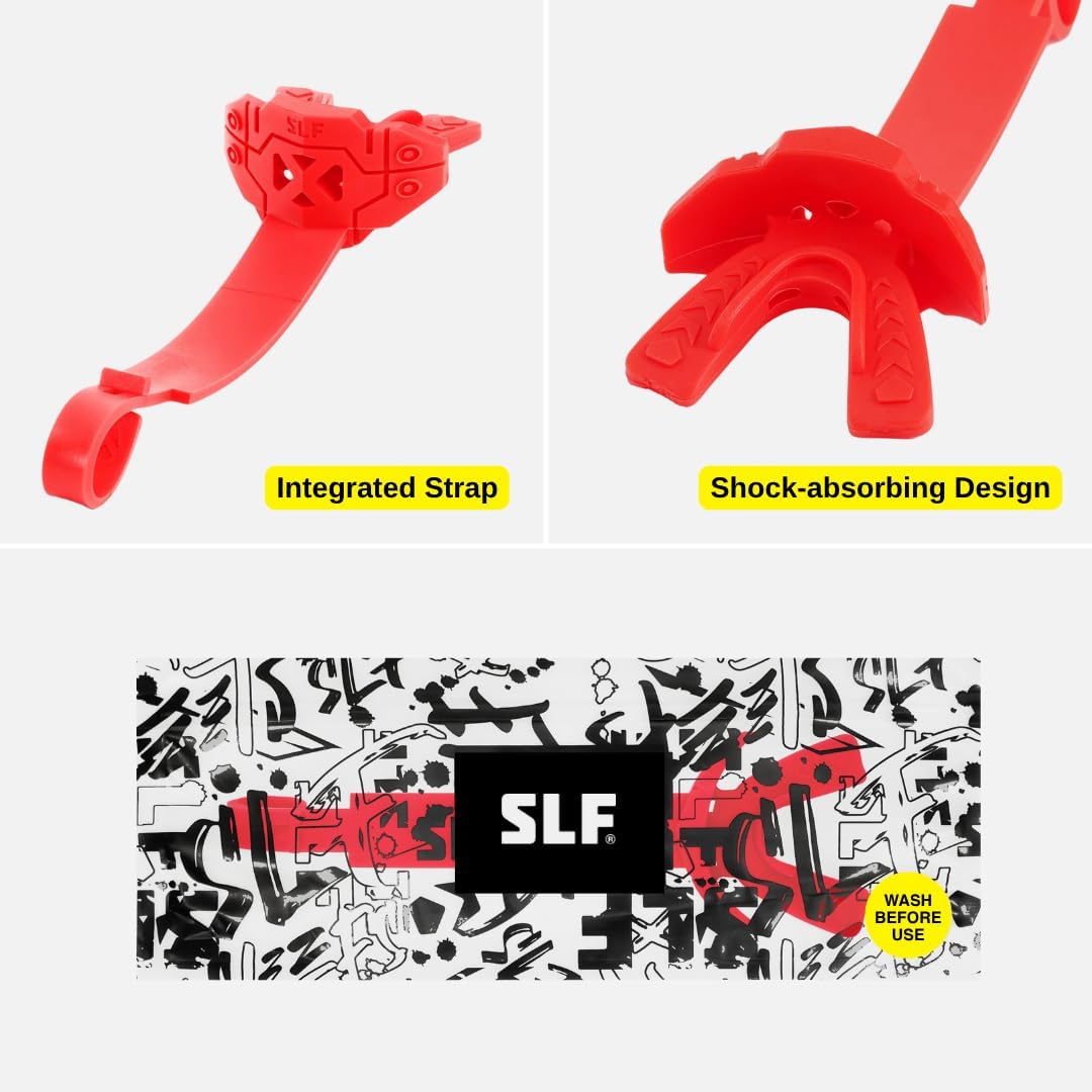 SLEEFS X Red Football Mouth Guard - Lip/Mouthguard with Helmet Strap - Lip/Teeth Protector Mouthpiece - Moldable - for Youth/Adults, Men & Women Mouth Guard, Maximum Air Flow, for Lacrosse, All Sports