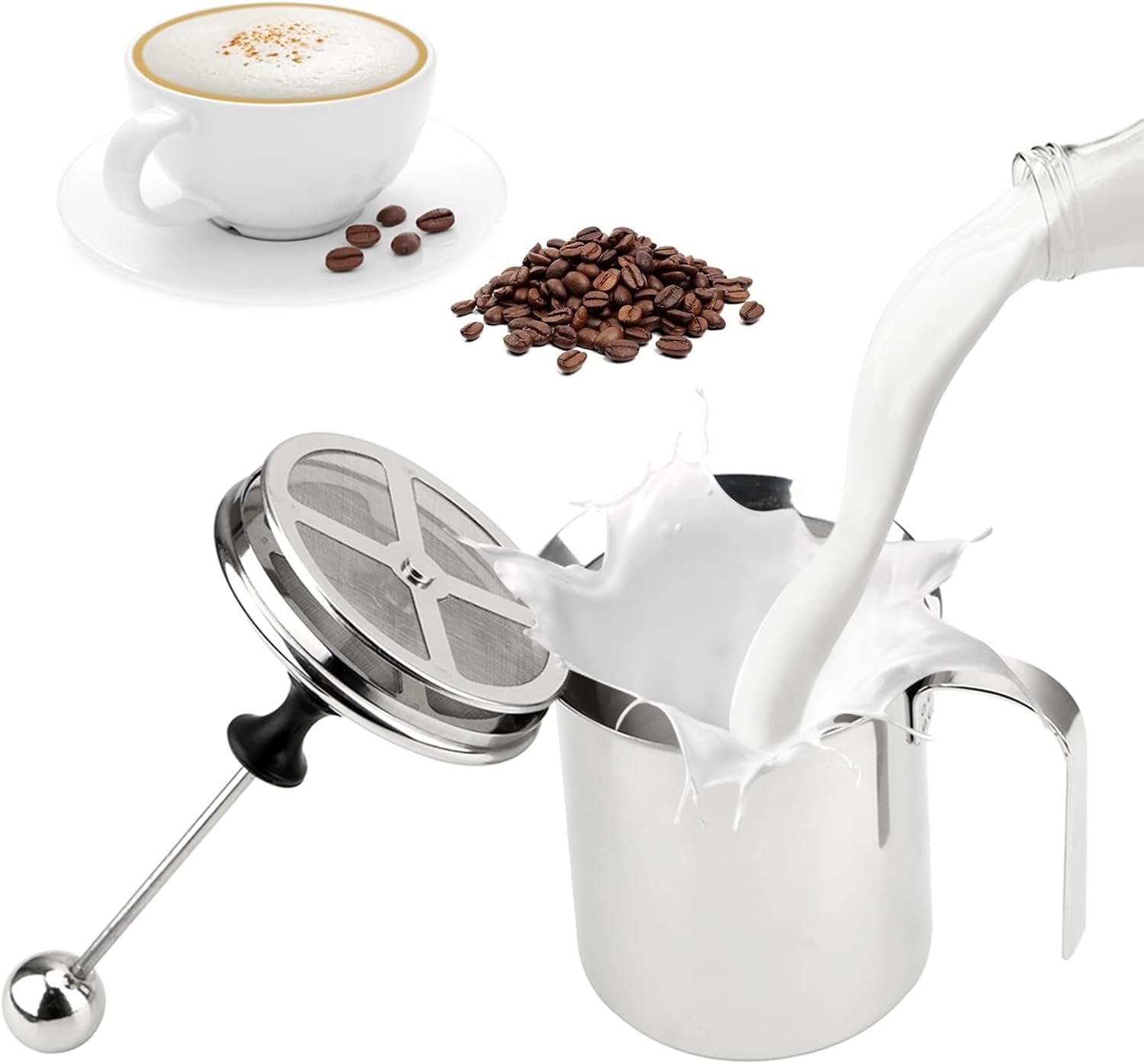 Spieniacz do mleka 800 ml ze stali nierdzewnej podwójna ręczna pianka do mleka i cappuccino