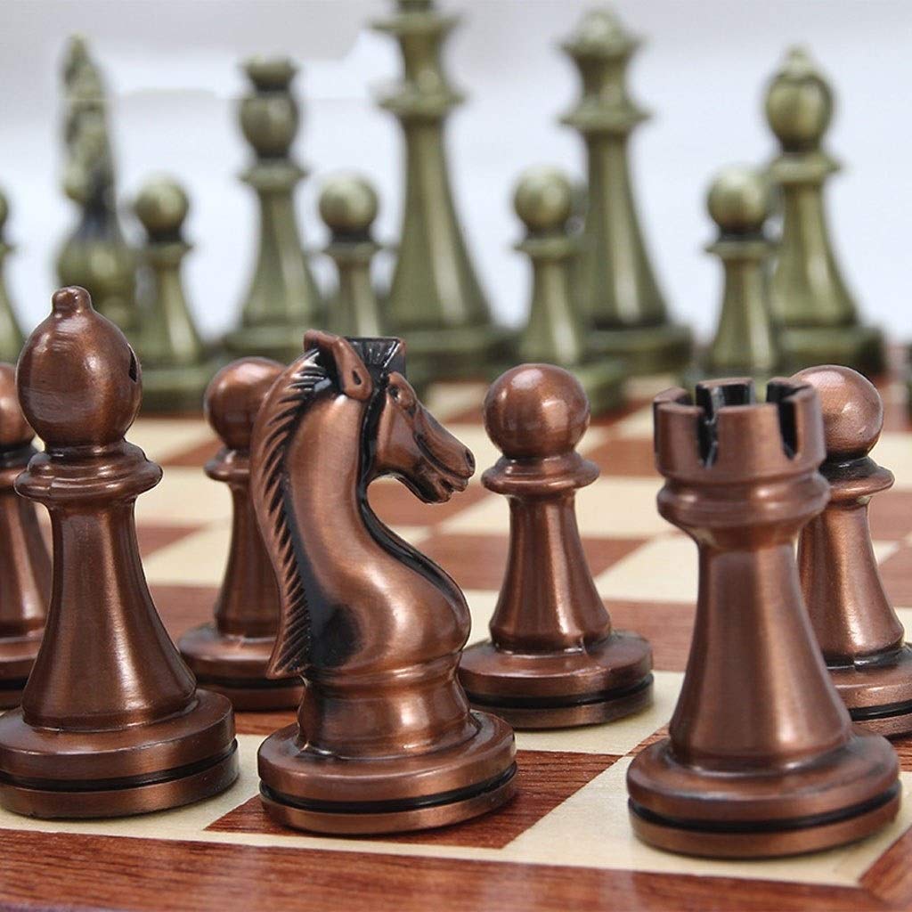Jeu d'échecs oriental contemporain en laiton et bois Italfama
