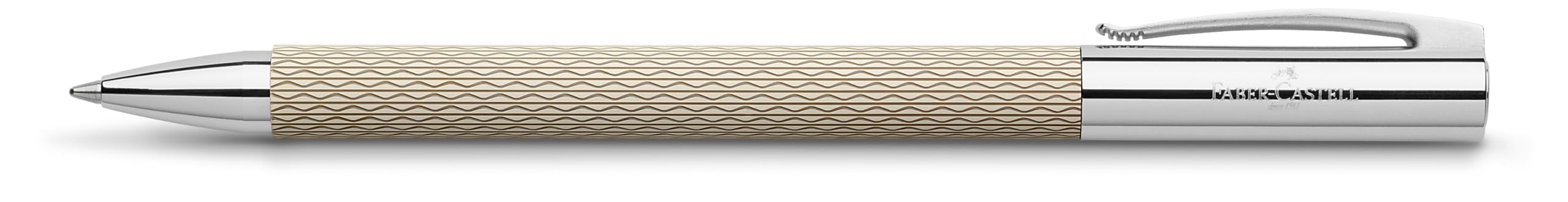 FABER-CASTELL - Penna a sfera Ambition OpArt White Sand, refill B | Corpo in resina pregiata guilloché con mina a grande capacità a prova di documento e confezione regalo