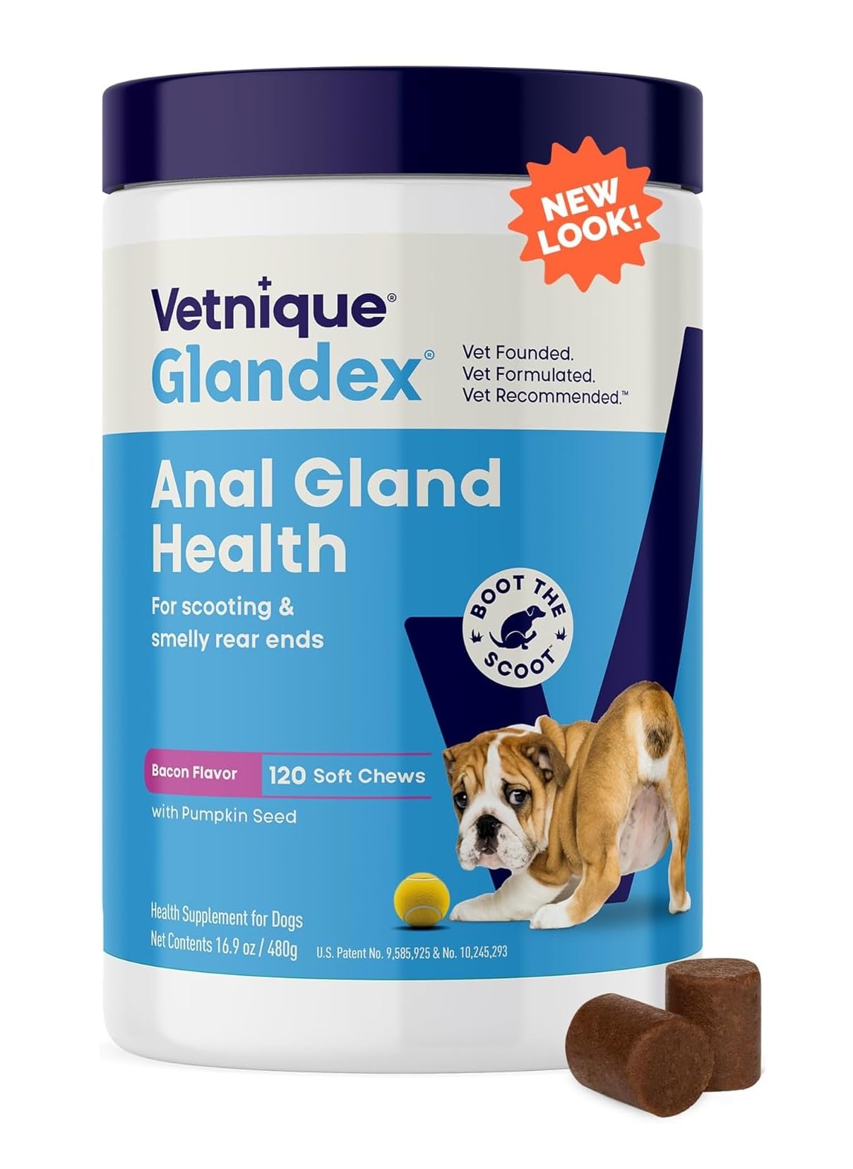 Glandex Anal Gland Soft Chew Treats mit Kürbis für Hunde 120ct Chews mit Verdauungsenzymen, Probiotika Faserzusatz für Hunde - Tierarzt empfohlen - Boot The Scoot (Speck) - von Vetnique Labs