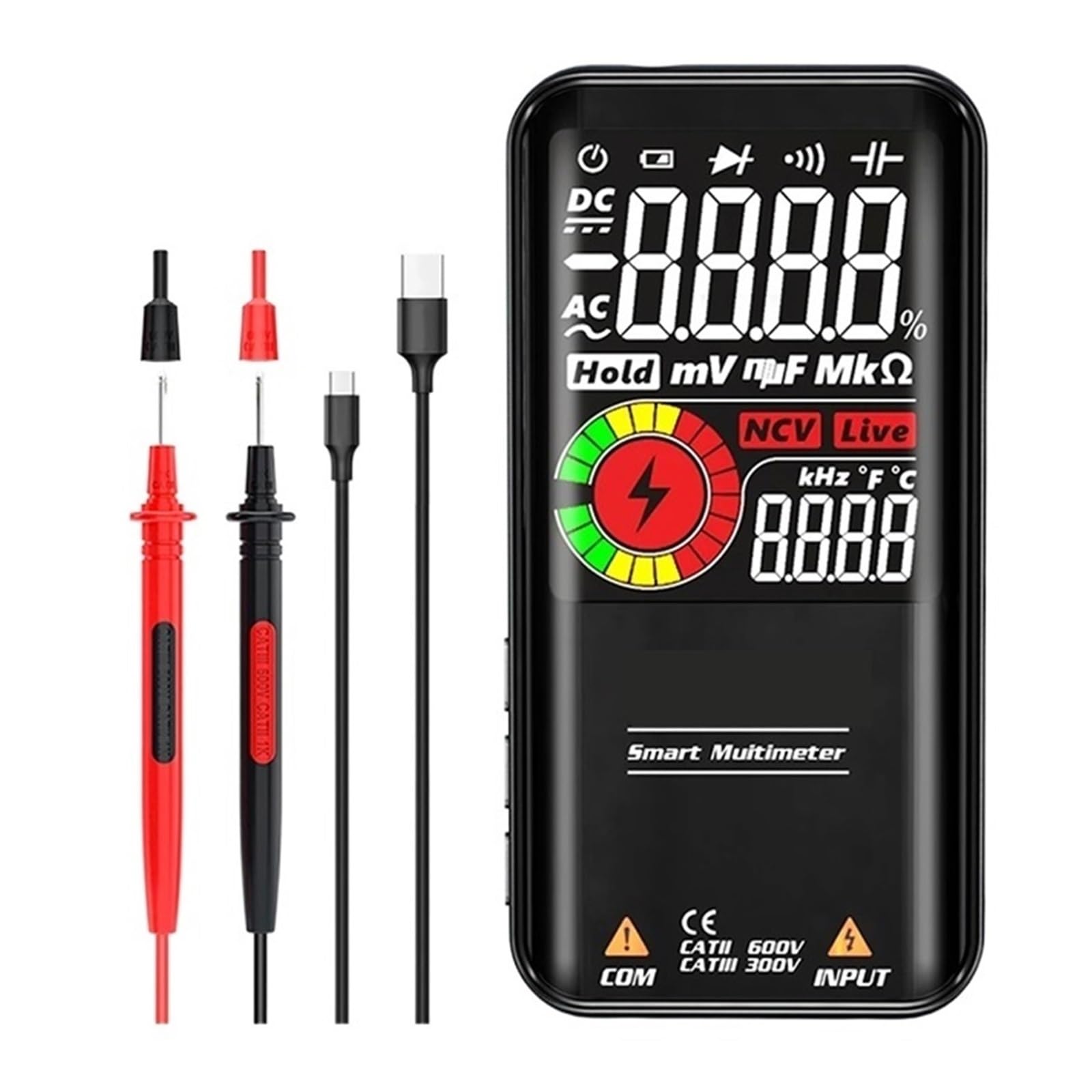 Multimetr Cyfrowy Profesional Multimetro Smart DC AC Kondensator Napięciowy Ohm Dioda NCV EMF Tester Detector Szybko Dokładnie Łatwy Odczyt(S11 BLACK)