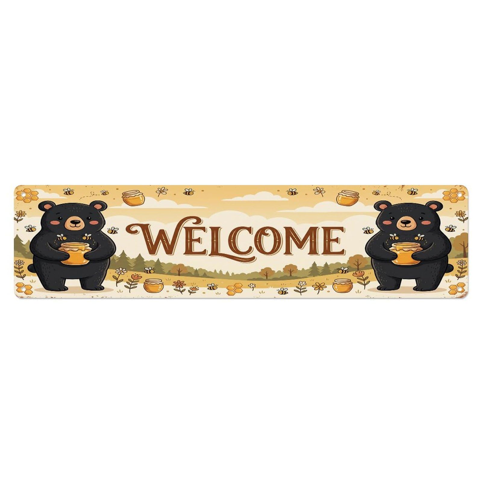 Olhnbad 4X16inch(10X40cm) Vintage Welcome Black Bear Honey Metal Tin Sign