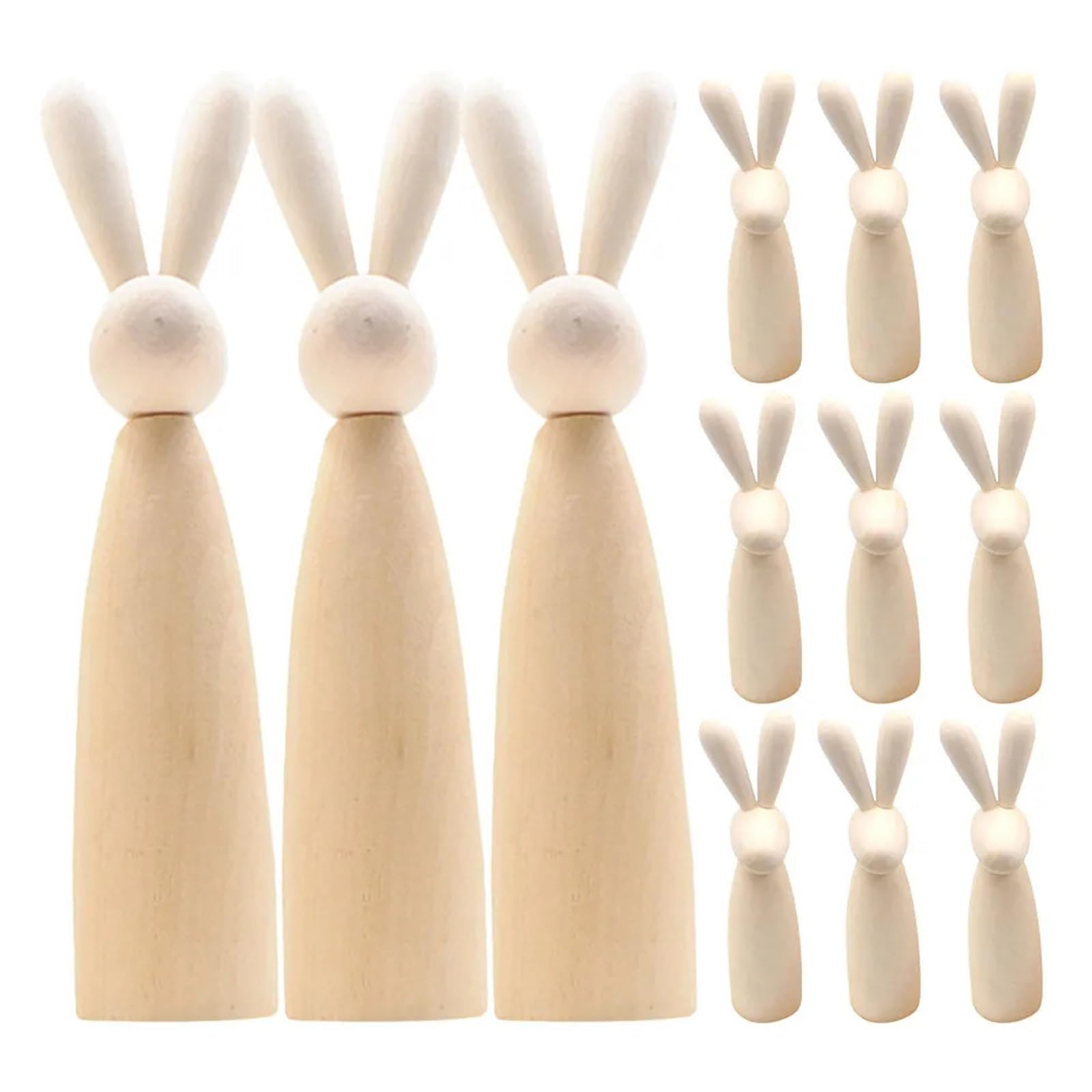 Muñecas de Madera Peg Figuras de clavija conejito madera Natural, estatuas animales pequeñas sin pintar for manualidades, decoraciones, hecha a mano, 12 Uds