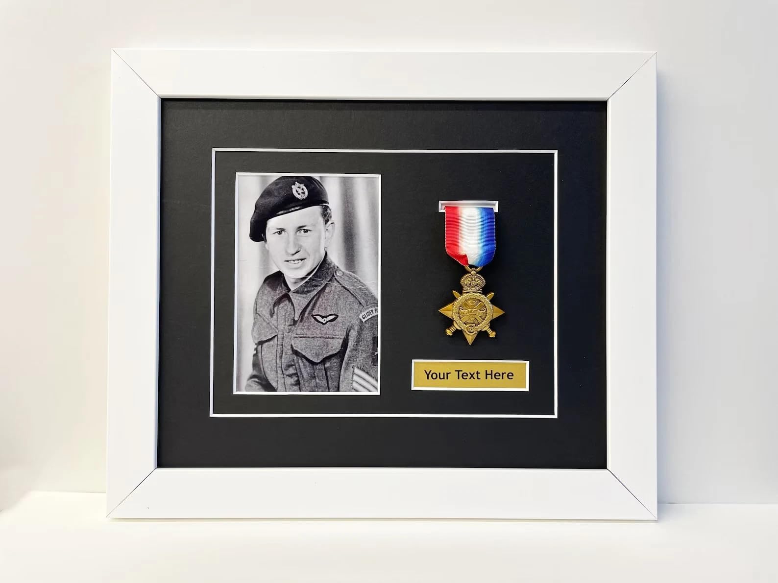 Kwik Picture Framing Ltd 1 Medal Military Medal Frame with Photo & Title Plaque 36x31cm, Black or White Mount - WW1 WW2 Shadow Box Display Case | Army Navy RAF Memorabilia Wall Frame