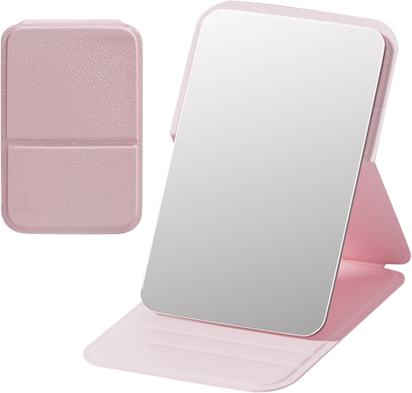 Devg Foldable Stand Travel Mirror with Portable Pocket Makeup Mirror HD Frameless Compact Lightweight & Handheld Vanity Mirror for Purse, Desk & Travel Use (7x11cm) (Pink)-picture-28