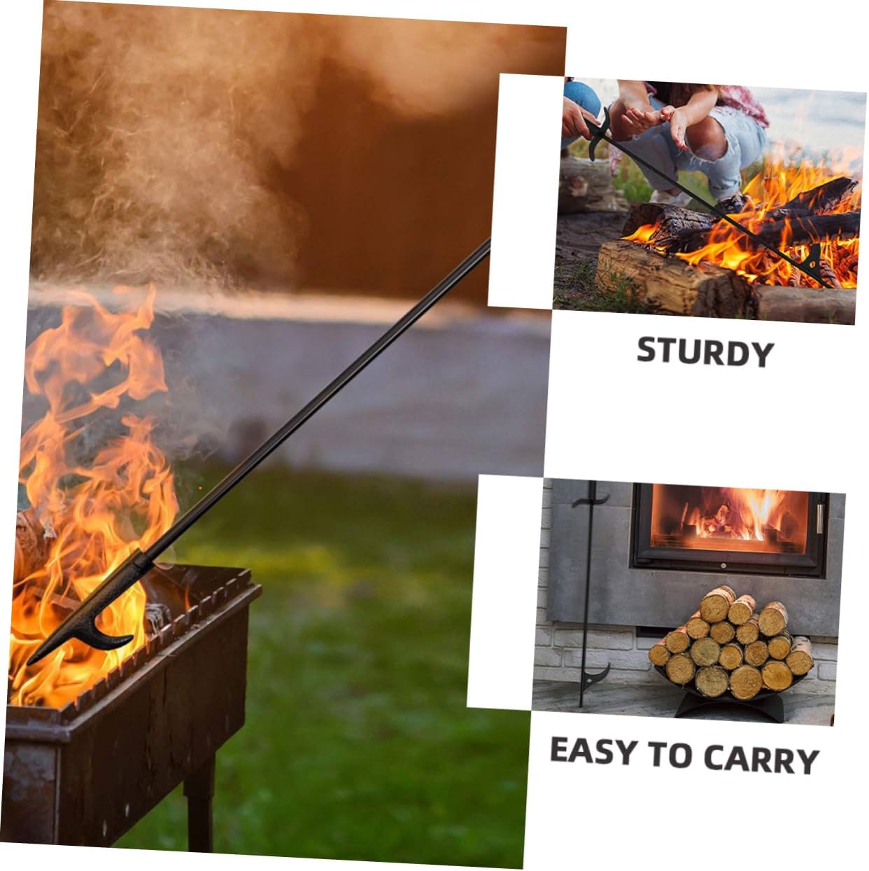 MAGICLULU Steel Fire Poker Tool for Indoor Outdoor Use Fire Tongs for Fire Pit Versatile Fireplace Accessories for Barbecue Home Cooking Wear Resistant Steel