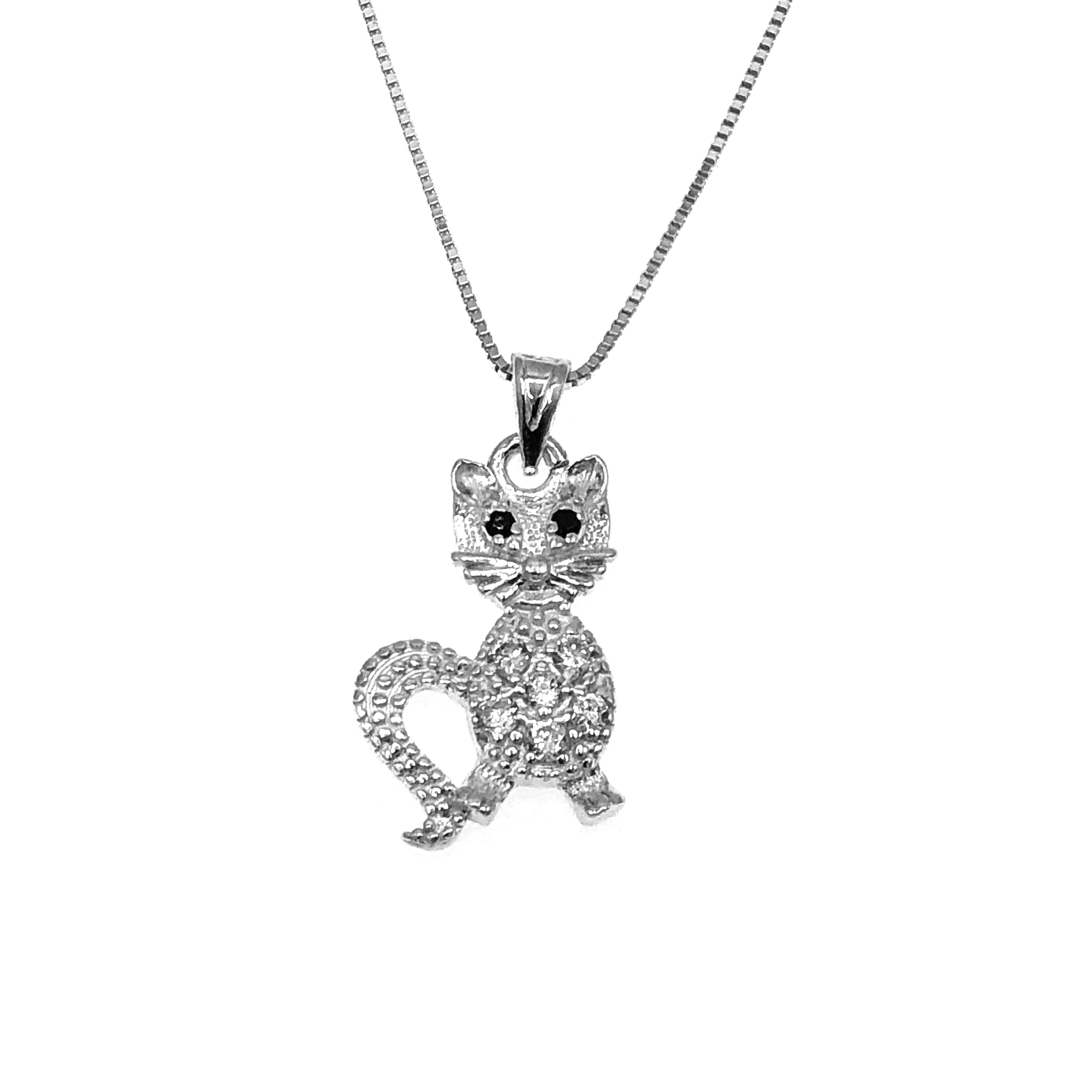 925 Sterling Silber Anhänger Katze mit Zirkonia Steinen Veneziakette/Unisex / 50013