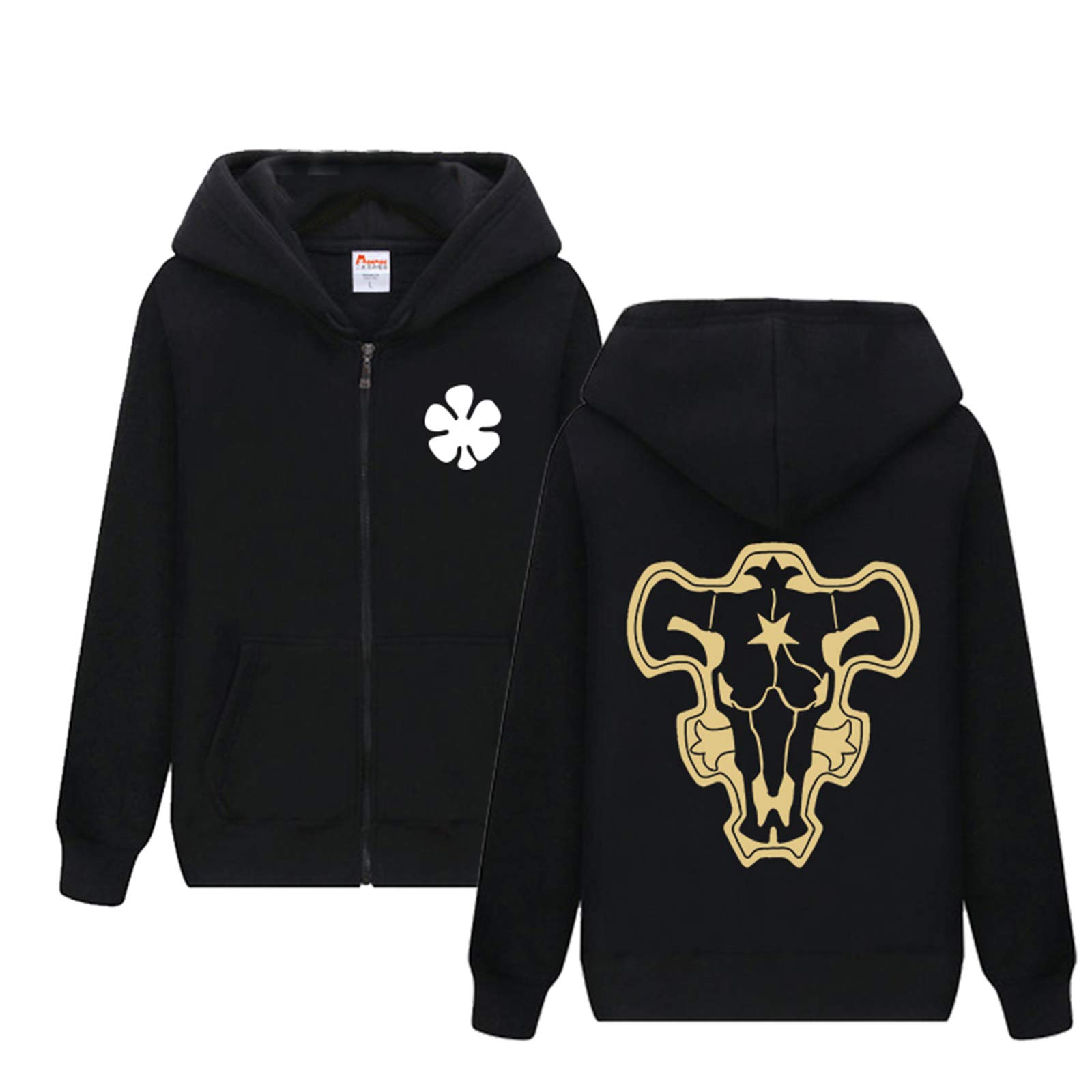 Unisex Anime Black Clover Long Sleeve Hoodie The Black Bulls Asta Casual Zip Sweatshirts