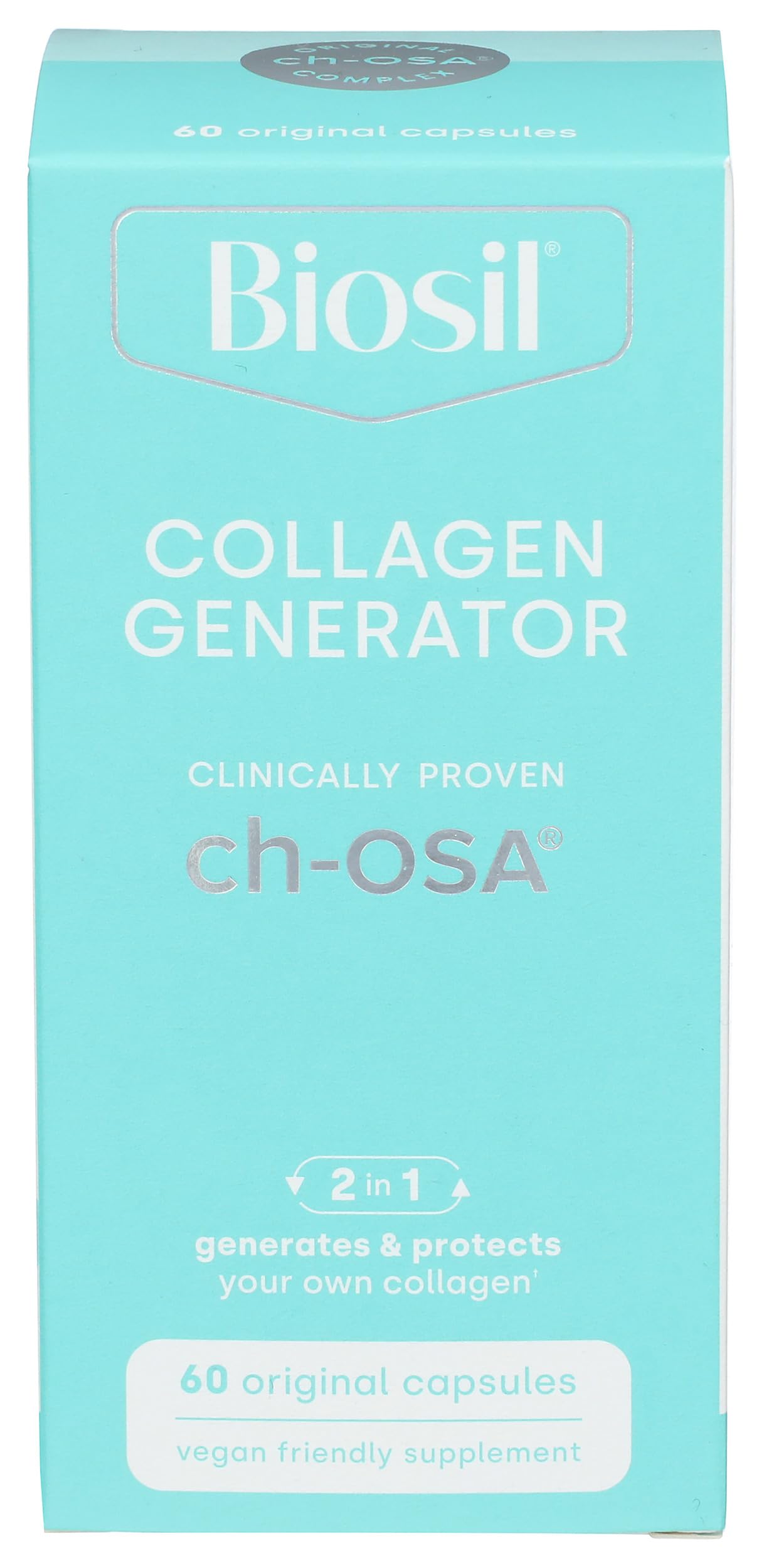 BioSil by Natural Factors, Hair, Skin, Nails, Supports Healthy Growth and Strength, Vegan Collagen, Elastin and Keratin Generator, 60 Capsules