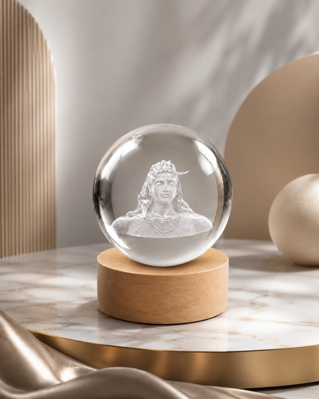 3D Crystal Ball Night Lamp with Wooden LED Base | Table Lamp | Decorative Bedside Night Light for Bedroom Living Room Office | Birthday Housewarming Gift (Mahadev)-image-34