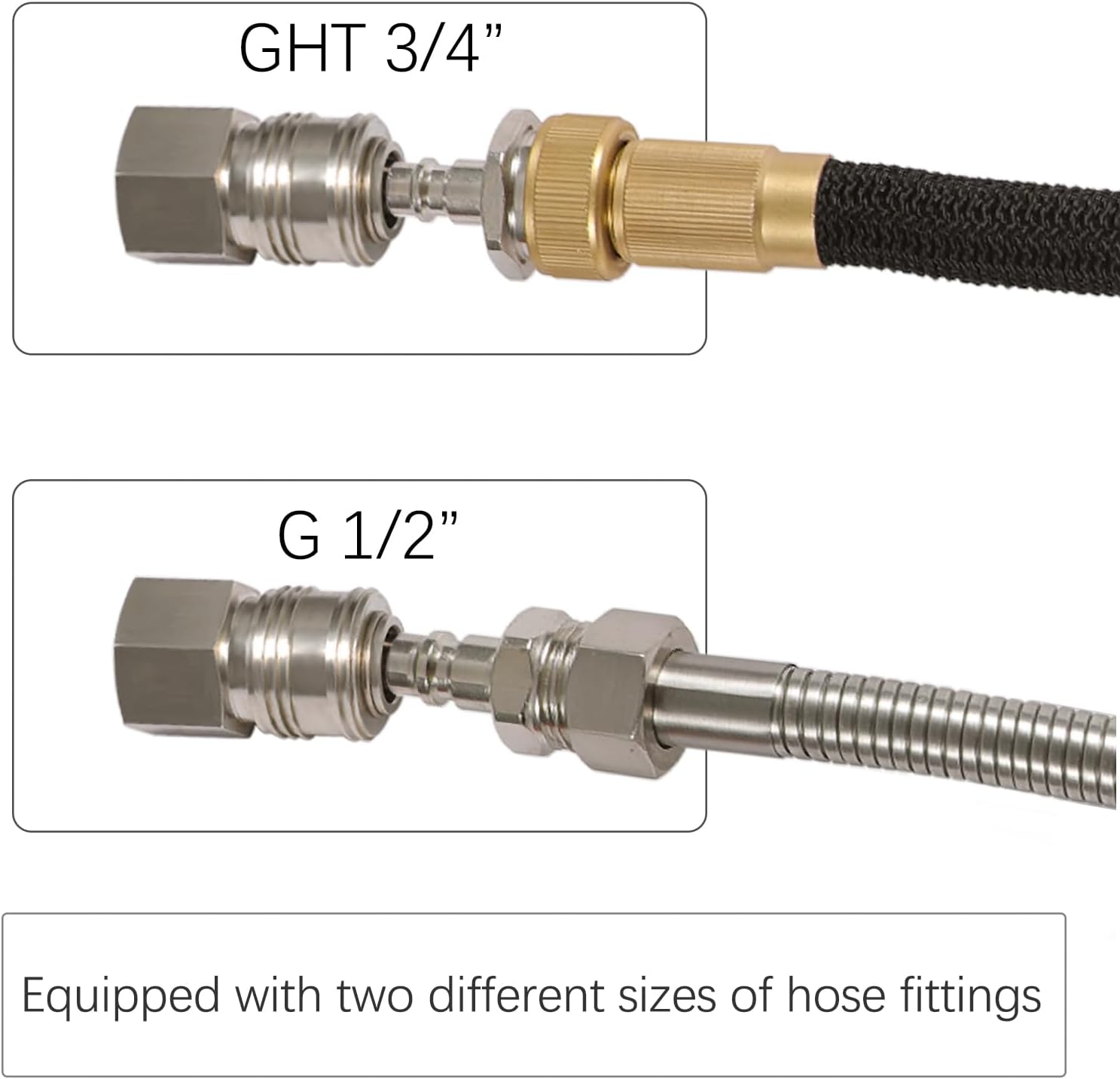 G-Sunny RV Exterior Quick Connector Hose Fitting,with 1/2 "Shower Hose Adapter and 3/4" Garden Hose Adapter,for RV Exterior Shower Faucet Connect Shower Hose and Garden Hose(Brushed Nickel)