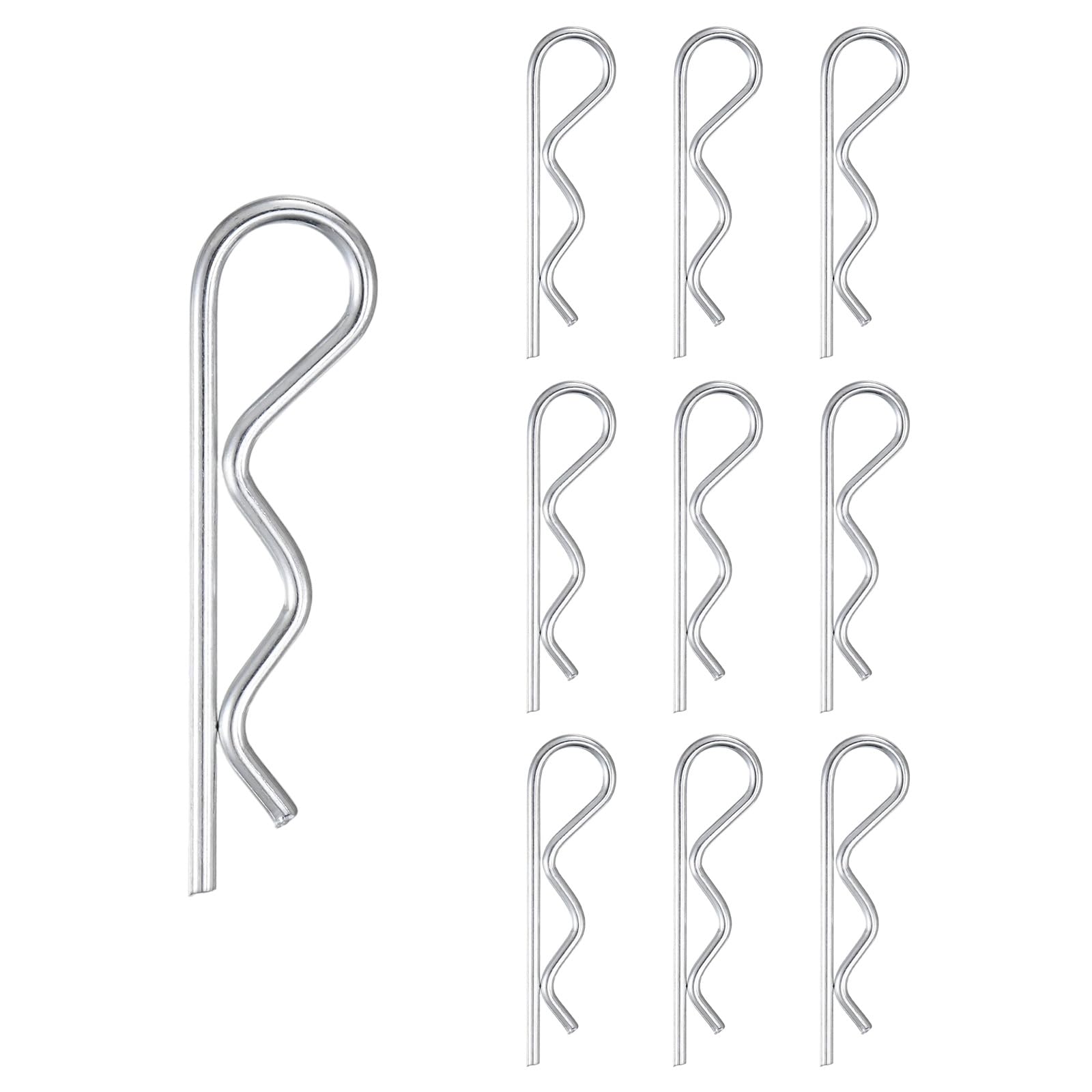 M METERXITY 10-Pack Cotter Pins, 3.5 mm Dia 3.3" Long Spring Steel R Clips for Trailer Locking/Trailer Clamps/Lawn Mowers/Trucks/Mechanics, Spring Fasteners Hitch Pin [Silver] — image 1