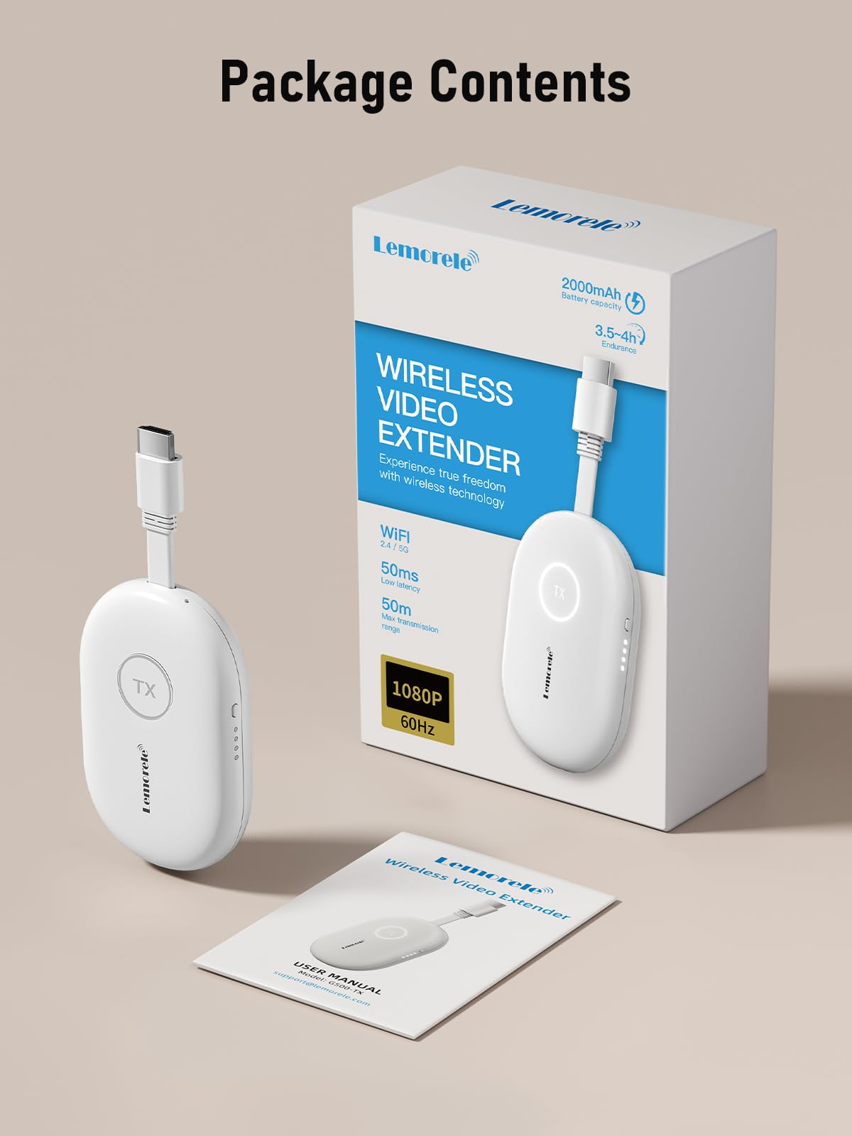 Transmisor HDMI Inalámbrico Lemorele con Batería Recargable, Soporta 8 TX a 1 RX para G500