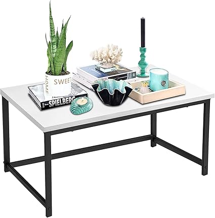 INDIAN DECOR 42500 White Rectangle Coffee Table Modern Simple Center Table for Living Room, Small Narrow Coffe Table, 32 Inch White Black