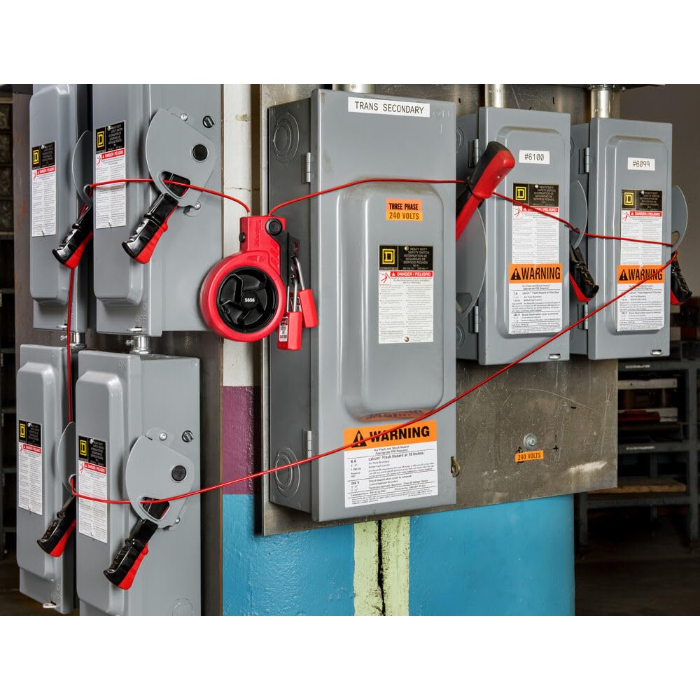 Master Lock Signaleinrichtung mit einziehbarem Kabel [Stahlseil mit roter Kunststoffbeschichtung] – Sicherheit, Verdampfer – S856