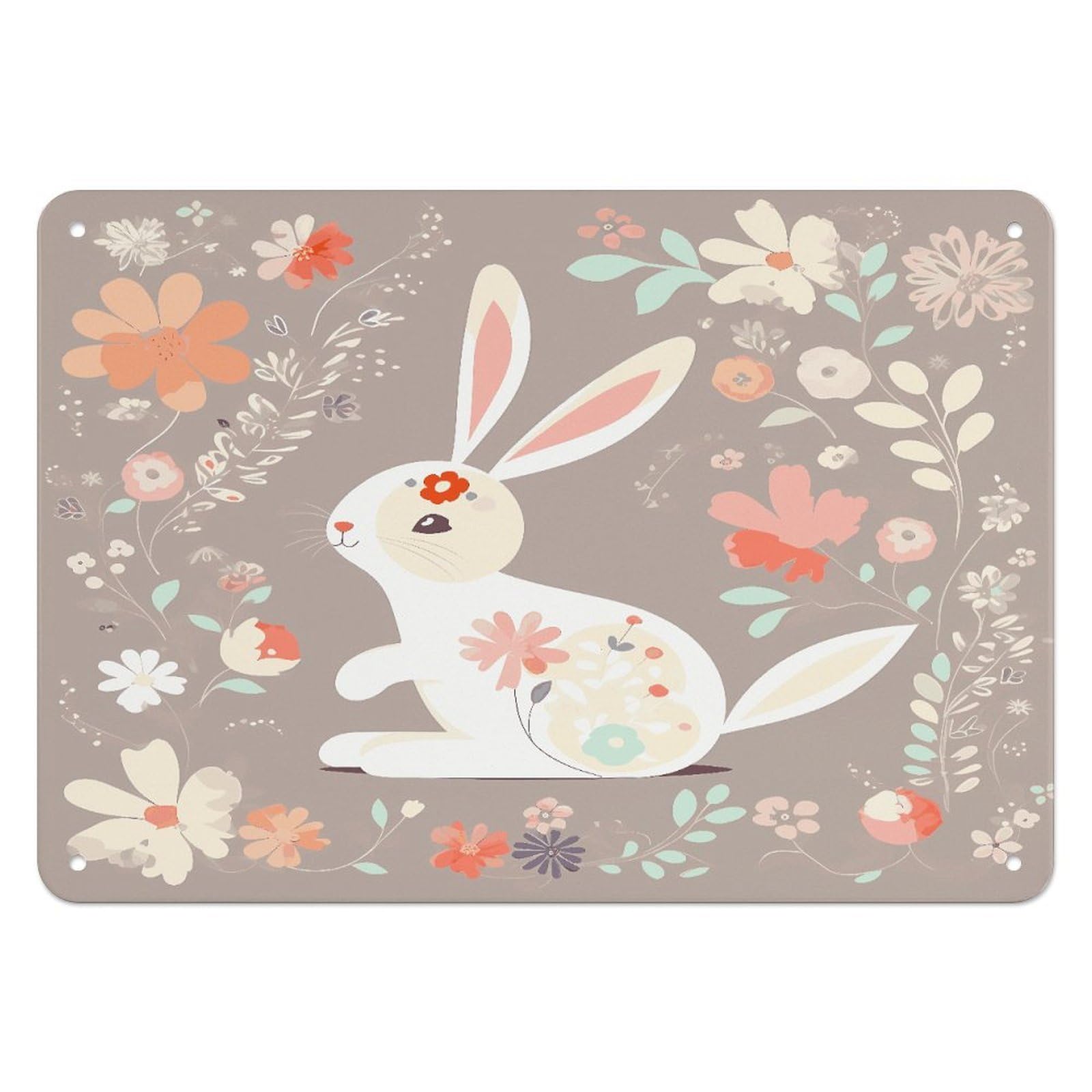 Fodpand Style Easter Bunny Floral Retro Vintage Metal Tin Sign,Wall Art Decor Garden Plaque Poster For Bedrooms Yard Bars Pubs Patios Porches 7.9X5.5 Inch