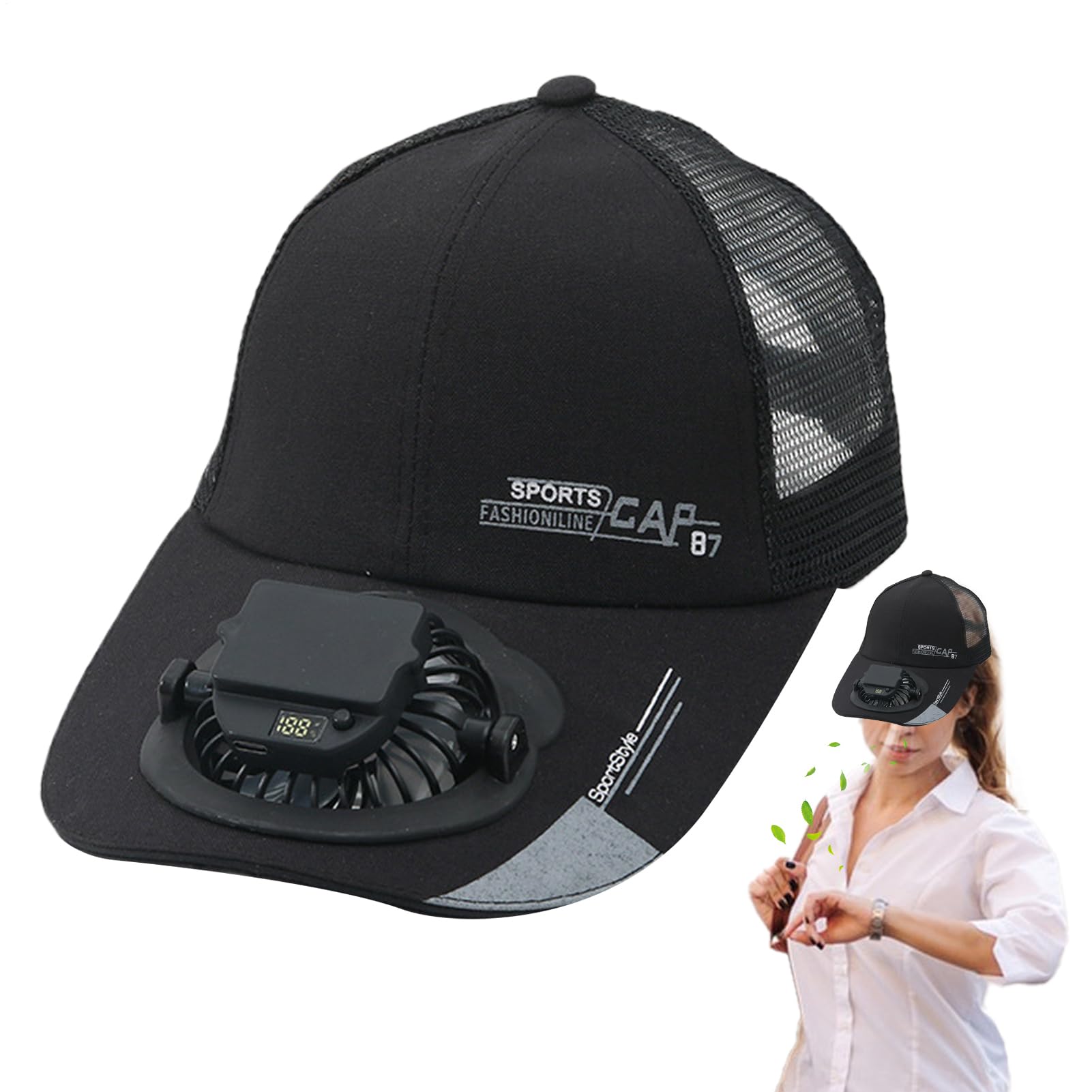 Ventilator Sonnenhut | USB-Aufladbare Schirmmütze mit Ventilator,3-Stufen Digitale Anzeige Sonnenschutz Kopfbedeckung für Damen Herren Radfahren Wandern Camping Angeln