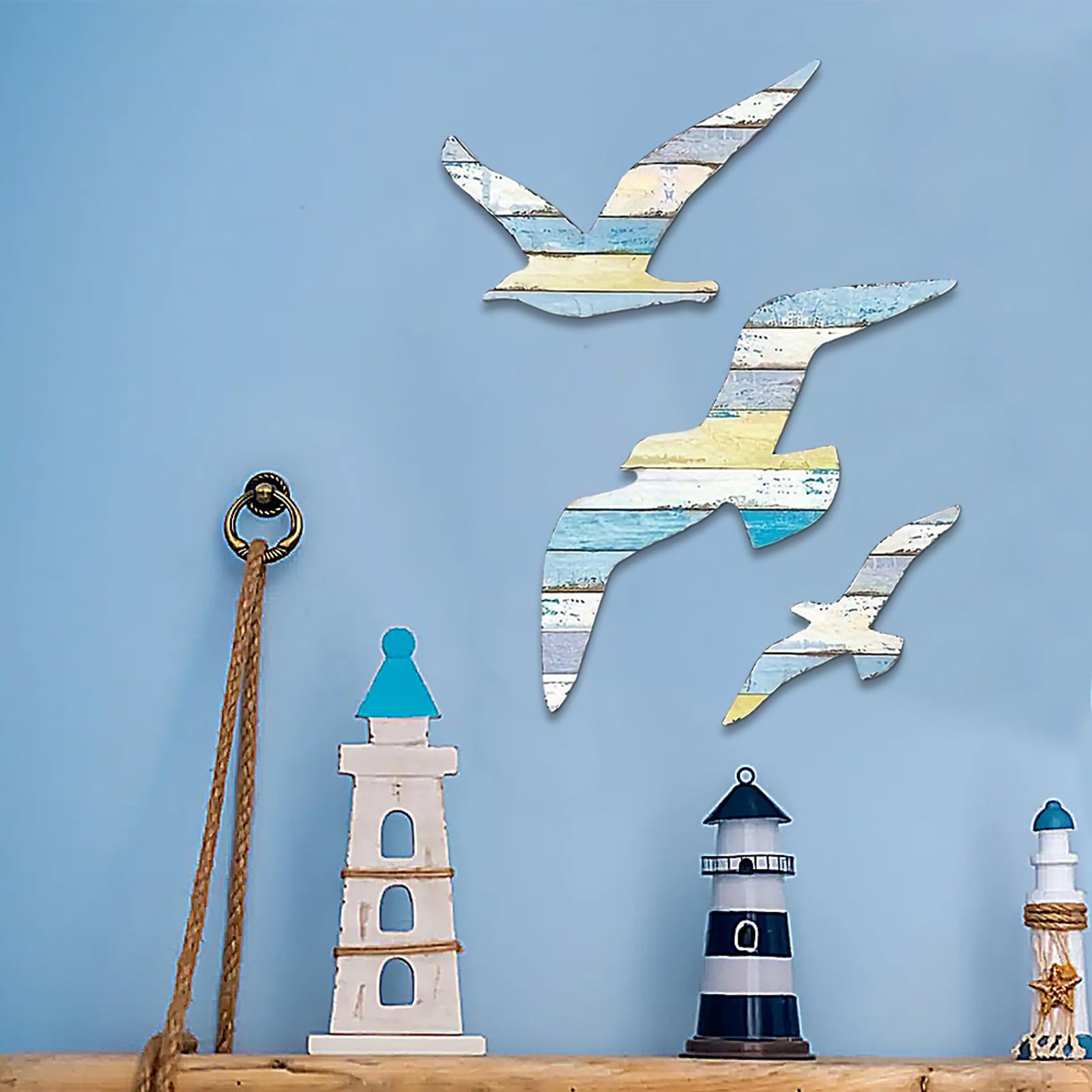 Set Di 3 Decorazioni Murali In Legno ANBOO - Gabbiani In Volo Per Arredo Marittimo E Rustico