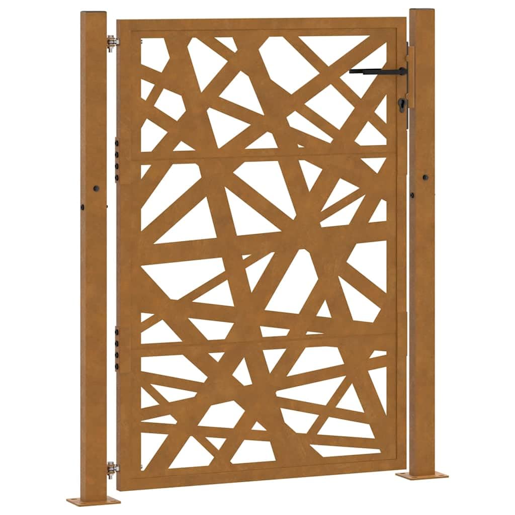 Vidaxl Brown Garden Gate - Weathering Steel/Lockable Outdoor Fence/Metallic / 105X130 Cm